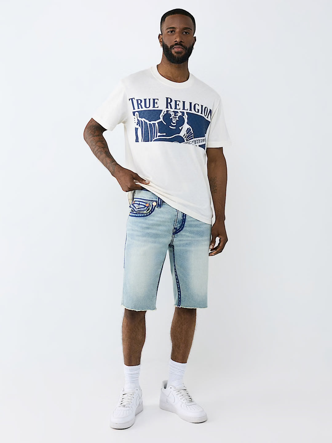 Men's True Religion Checkered Buddha Tee White
