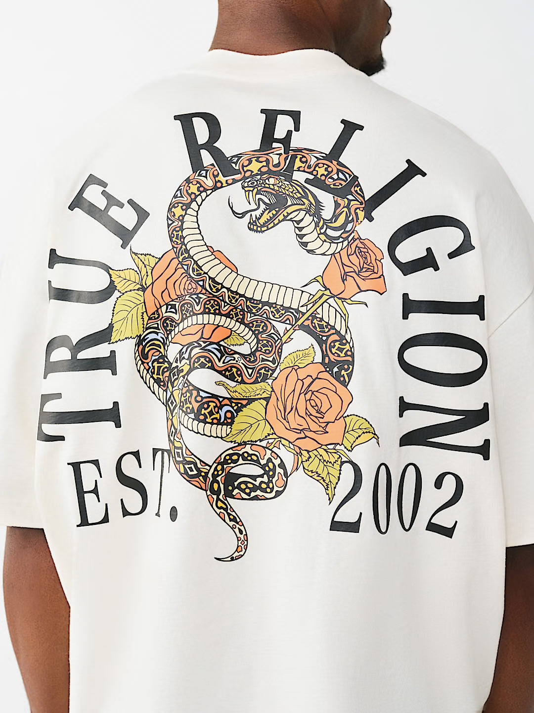 Men's True Religion Floral Snake Heavyweight Oversized Tee White