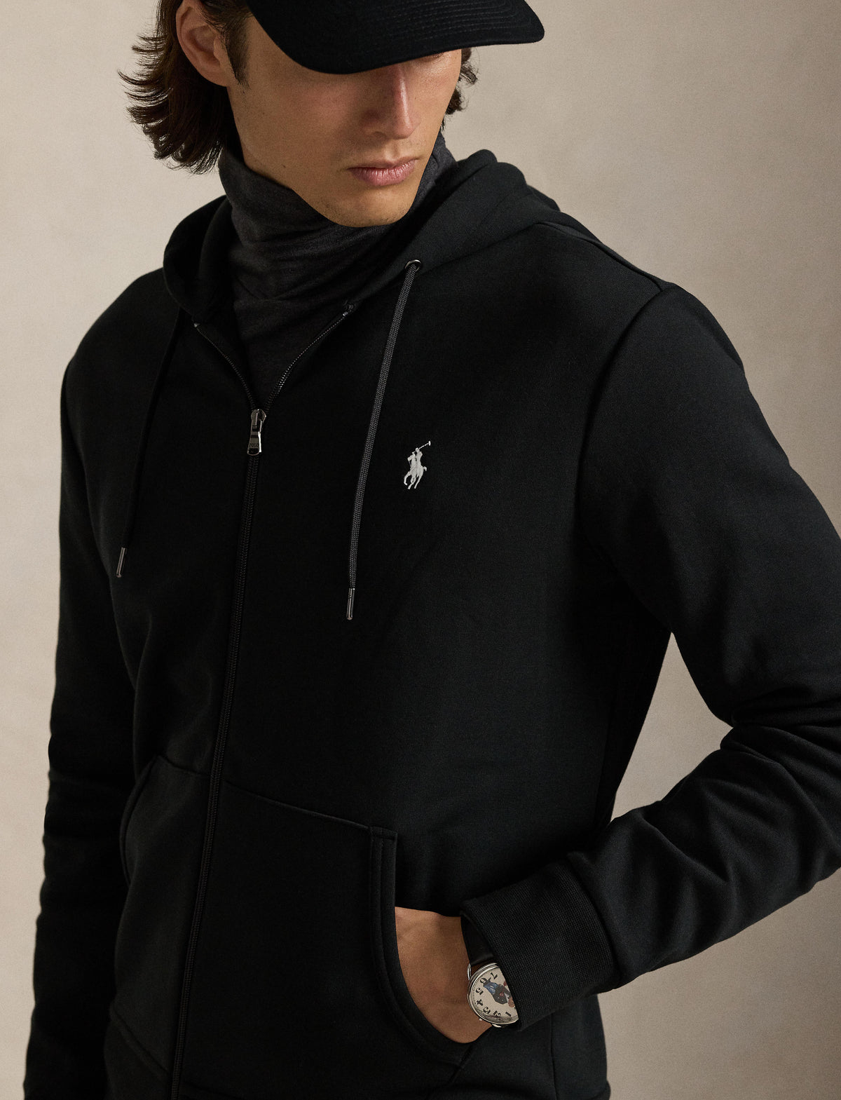 Men's Polo Ralph Lauren Double-Knit Full-Zip Hoodie Black