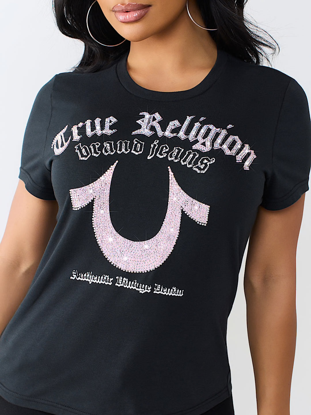 Women's True Religion Crystal Horseshoe Tee Black