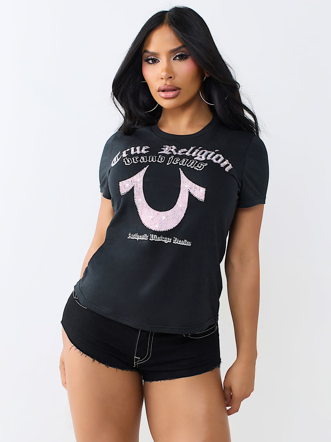 Women's True Religion Crystal Horseshoe Tee Black