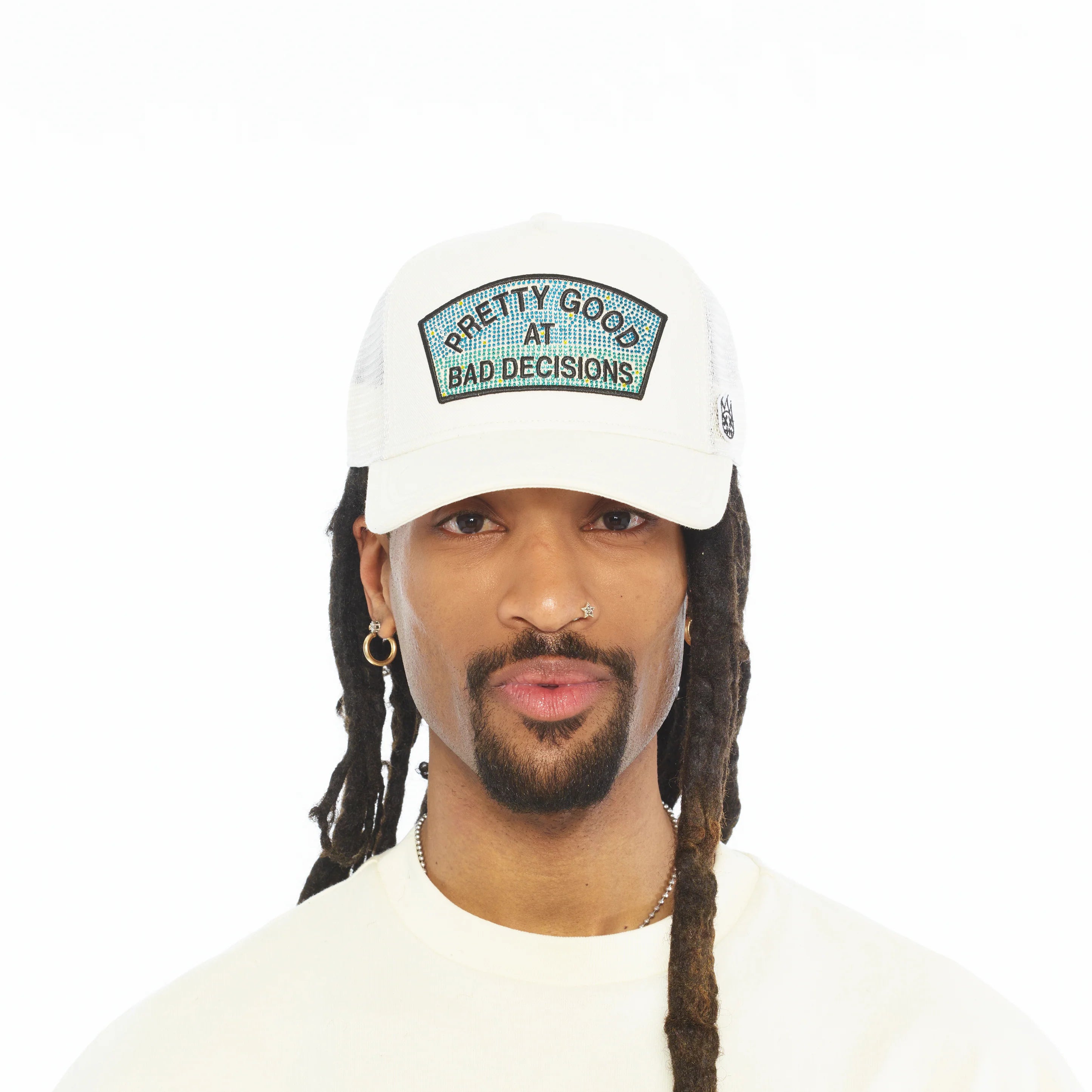 Cult of Individuality Pretty Good at Bad Decision Trucker Hat Winter White