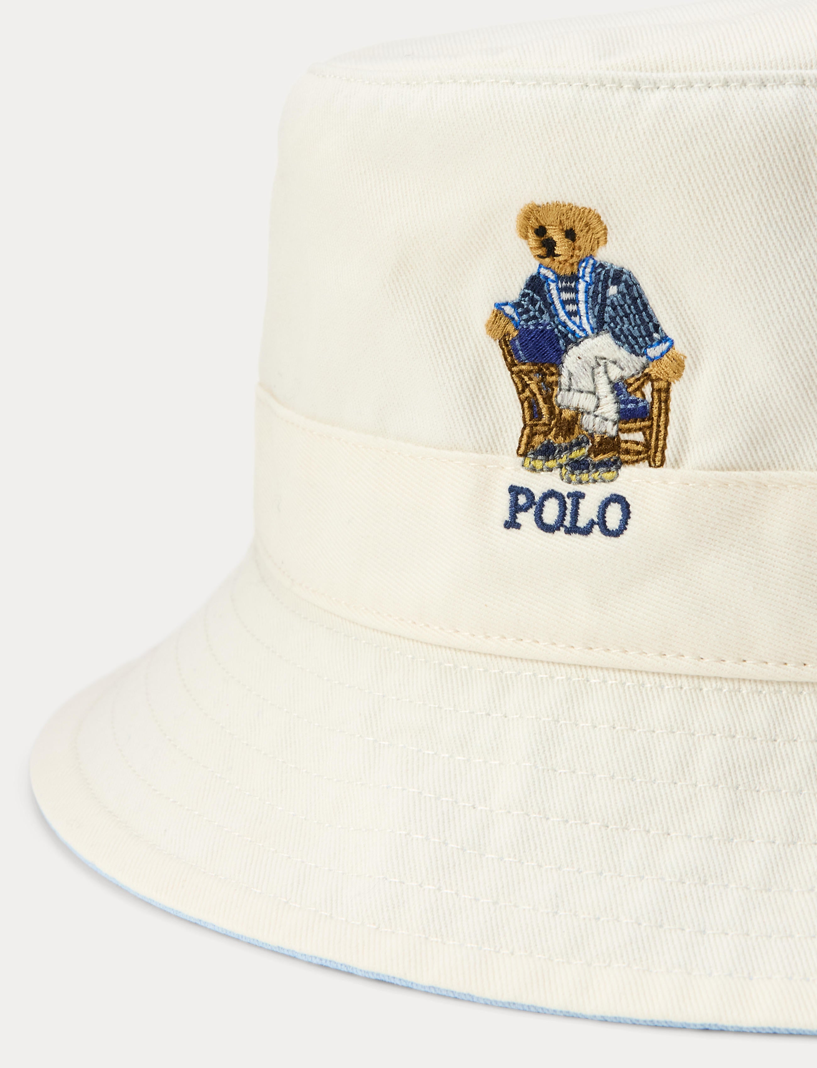 Men's Polo Ralph Lauren Newport Bear Twill Bucket Hat Deckwash White