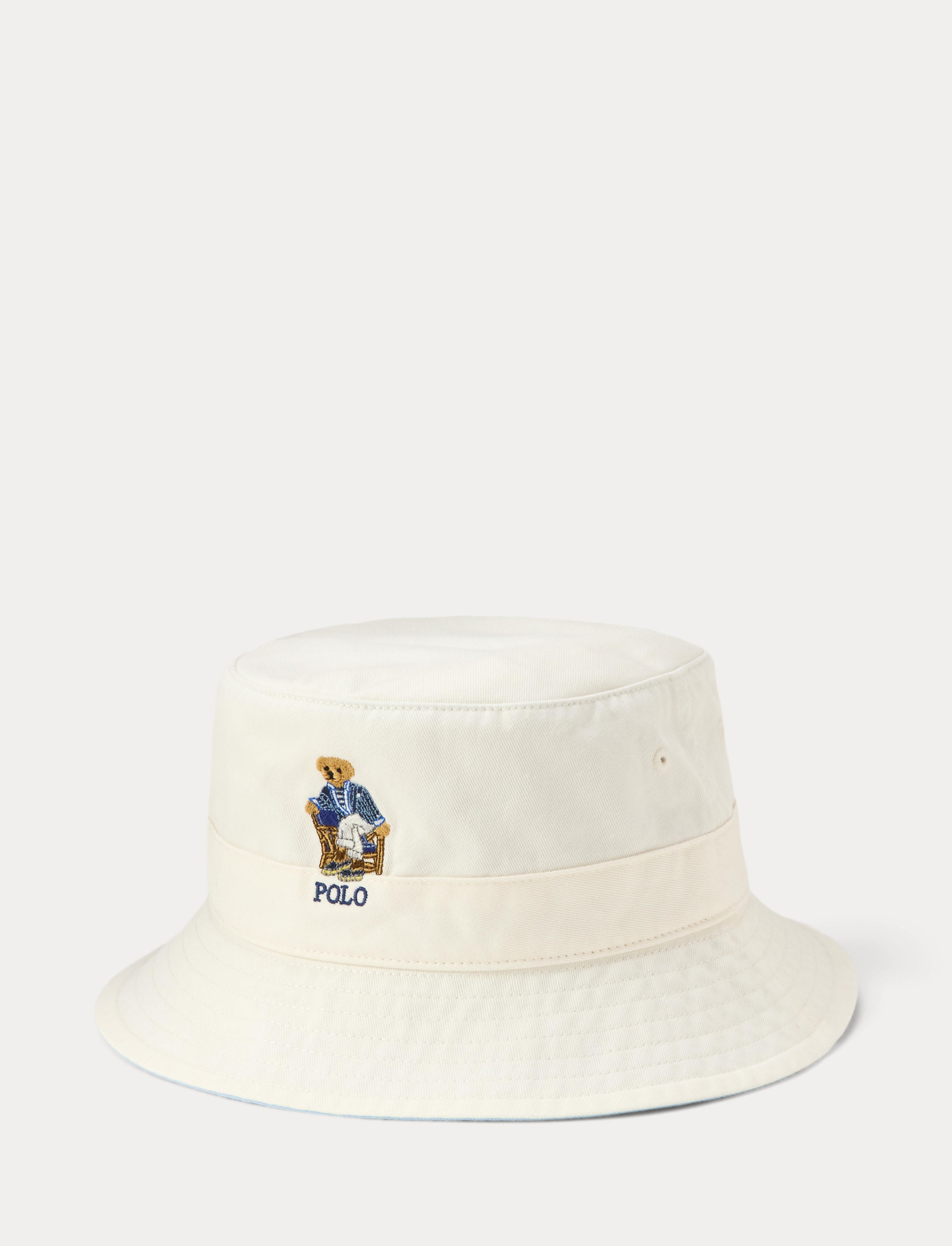 Men's Polo Ralph Lauren Newport Bear Twill Bucket Hat Deckwash White