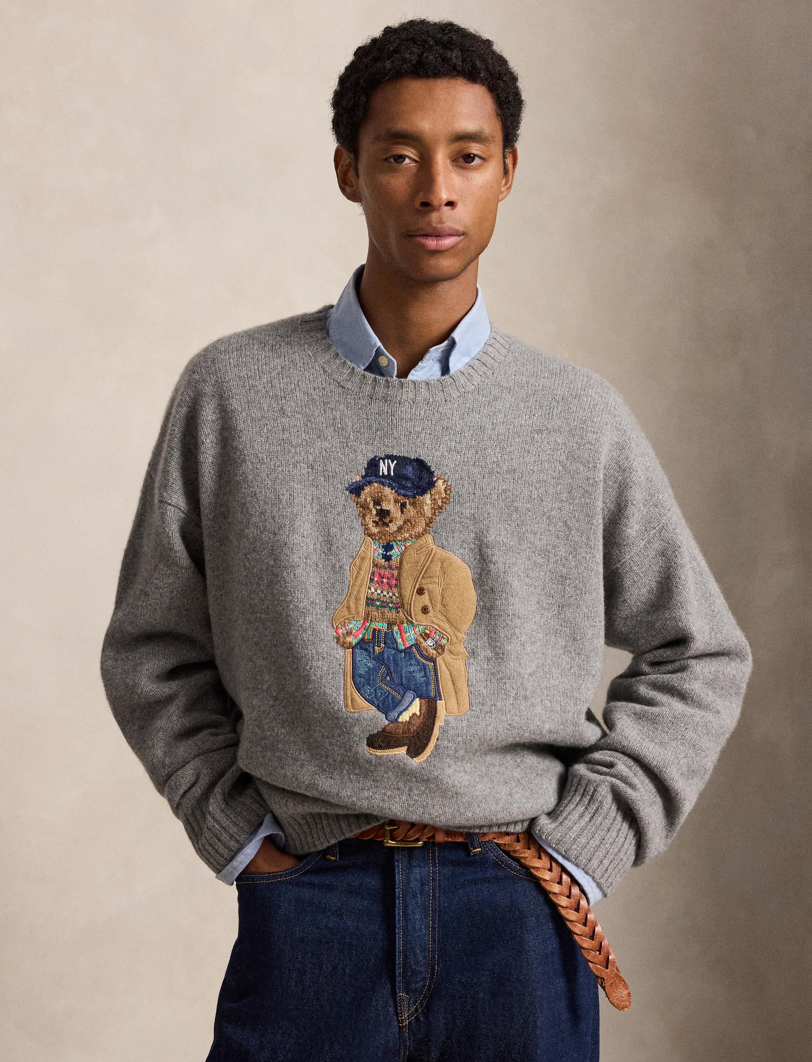 Men's Polo Ralph Lauren Heritage Bear Wool Blend Sweater Grey