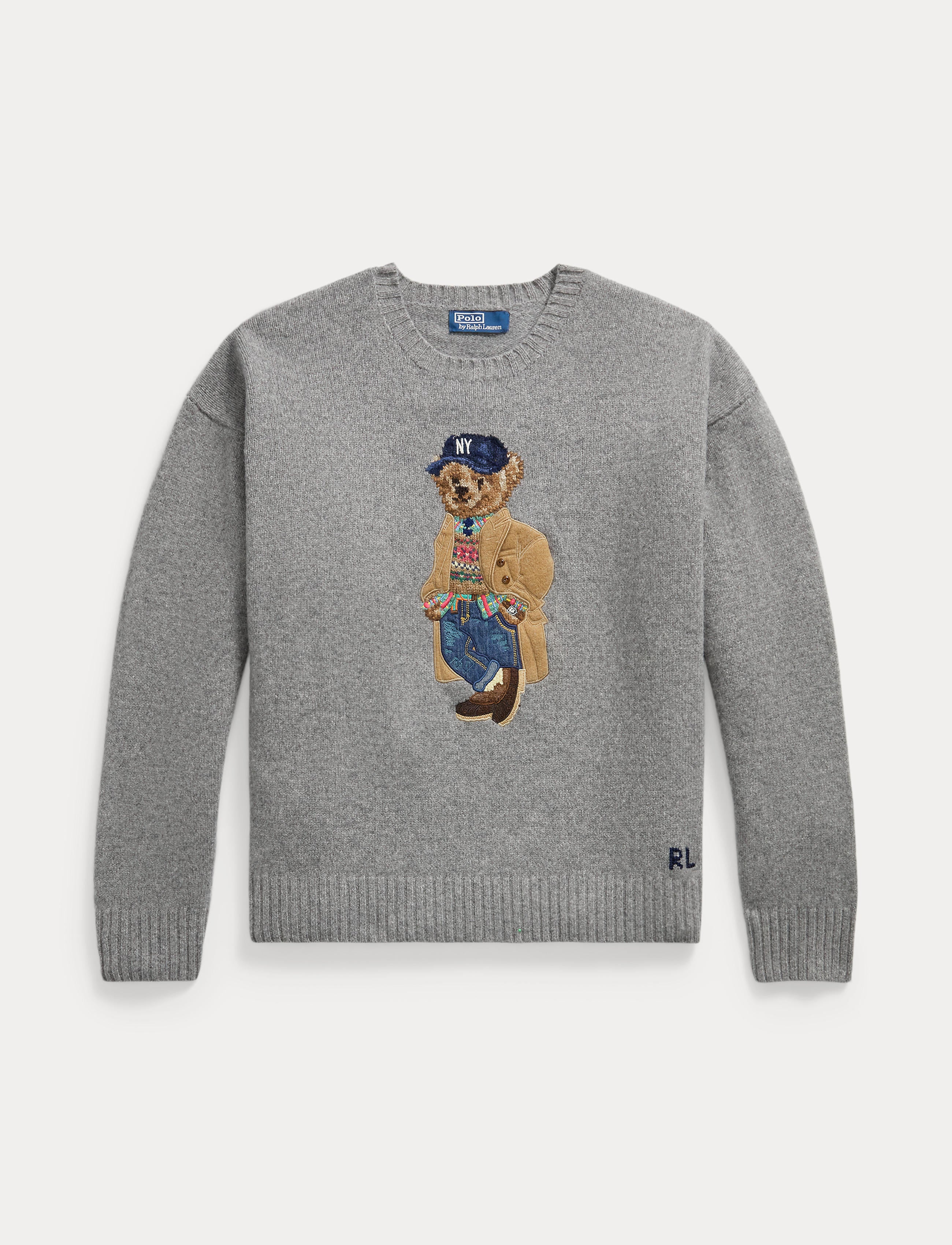 Men's Polo Ralph Lauren Heritage Bear Wool Blend Sweater Grey