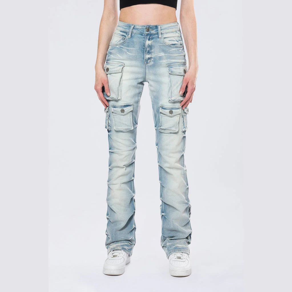Women's Smoke Rise High Rise Stacked Cargo Jeans Santorini Blue
