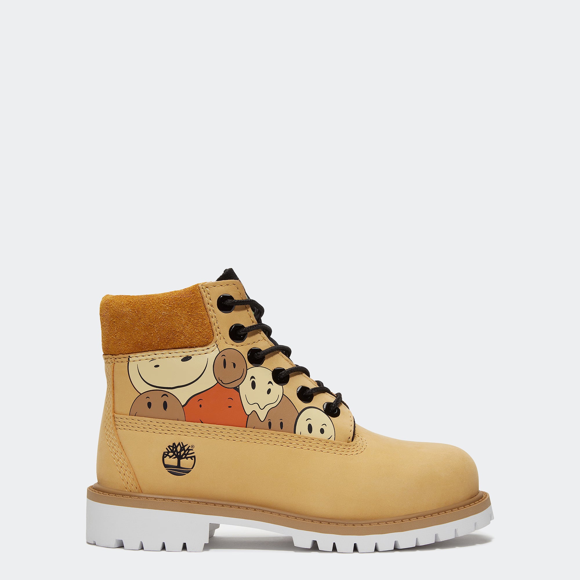 Big Kid Timberland Premium 6-Inch Waterproof Boots Wheat Happy Face Print