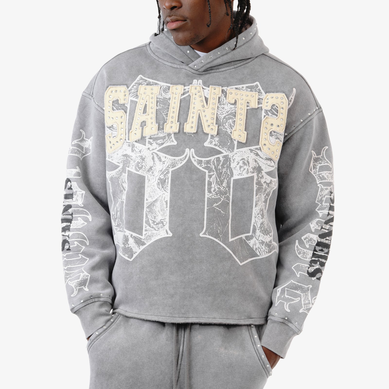 Men's Copper Saint Hoodie Rhinestones Gray