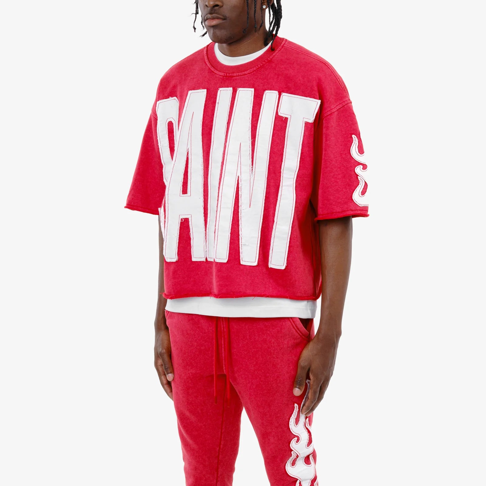 Men's Copper Rivet Cropped Saint Short Sleeve T-Shirt Red