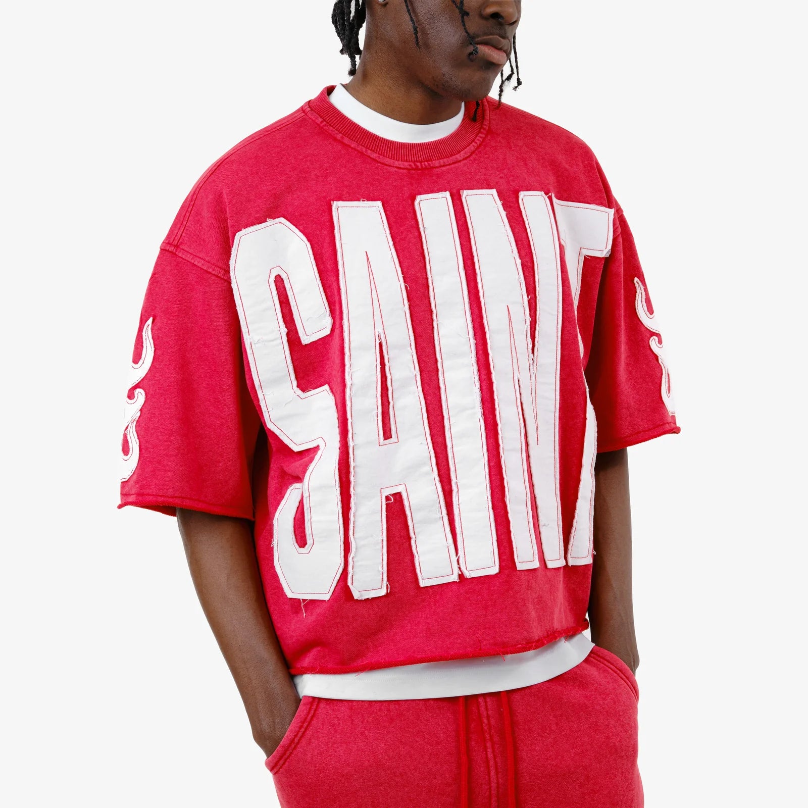 Men's Copper Rivet Cropped Saint Short Sleeve T-Shirt Red