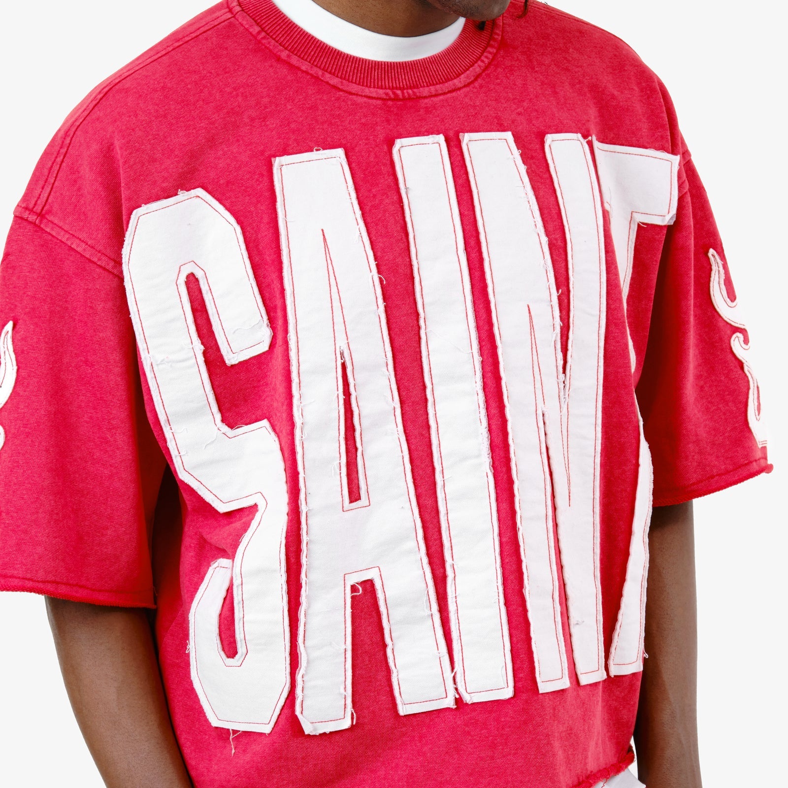 Men's Copper Rivet Cropped Saint Short Sleeve T-Shirt Red