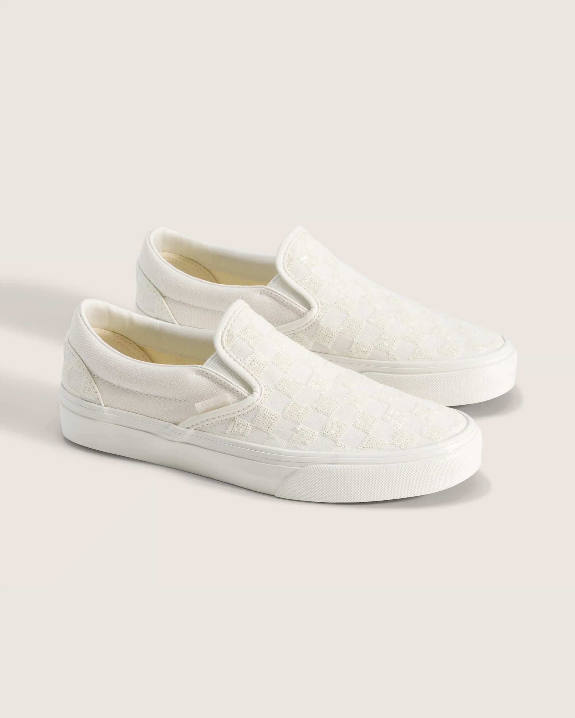 Unisex Vans Classic Slip-On Checkerboard Shoes Sequin White