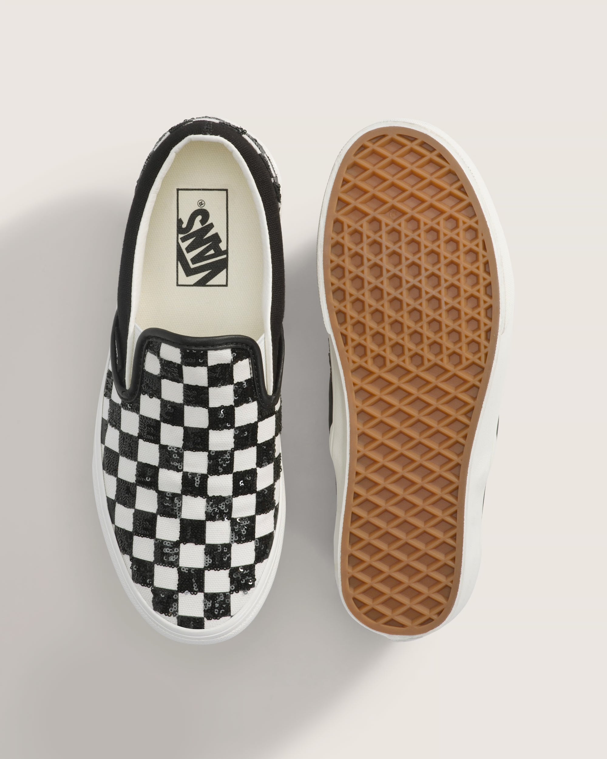 Unisex Vans Classic Slip-On Checkerboard Shoes Sequin White/Black