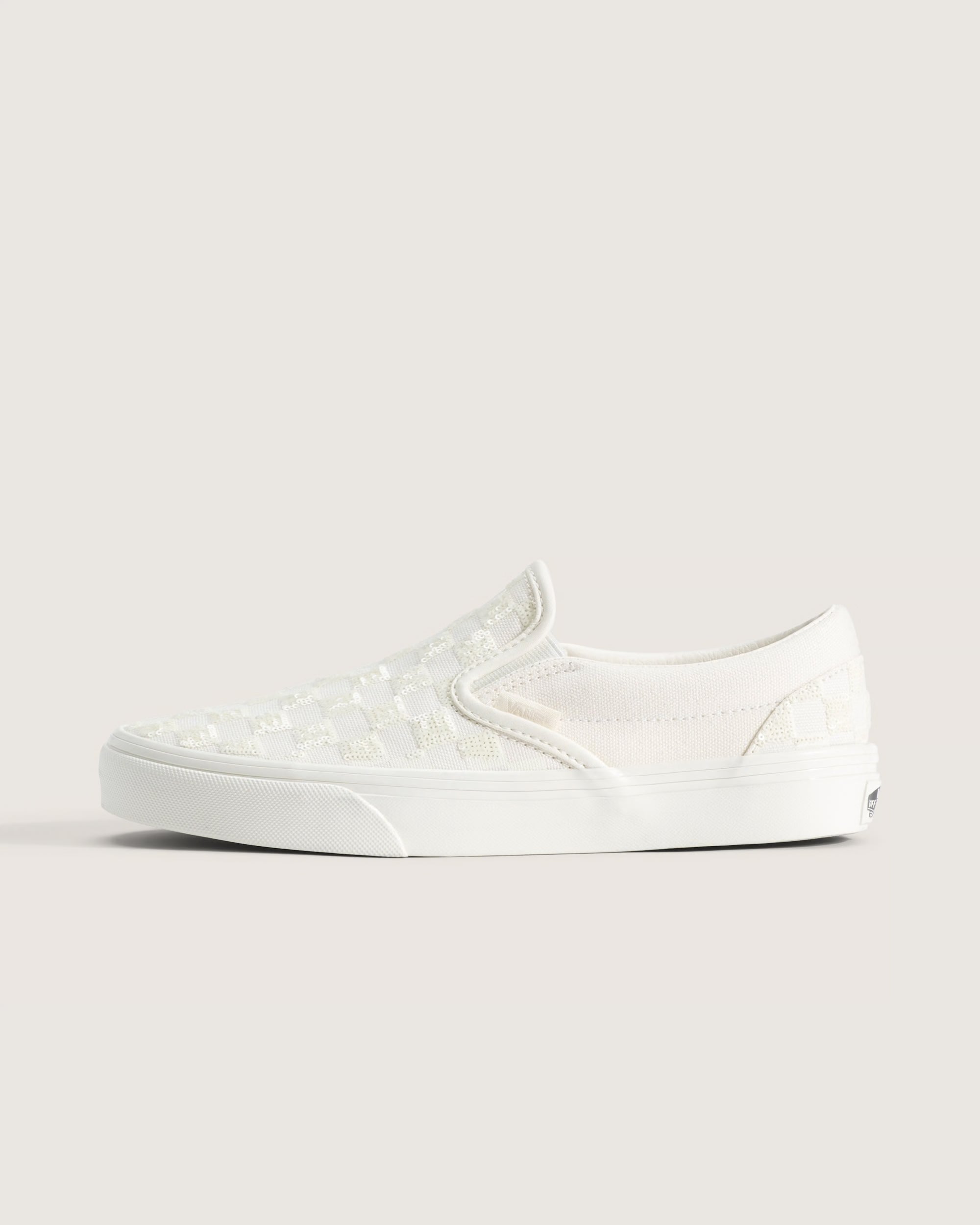 Unisex Vans Classic Slip-On Checkerboard Shoes Sequin White