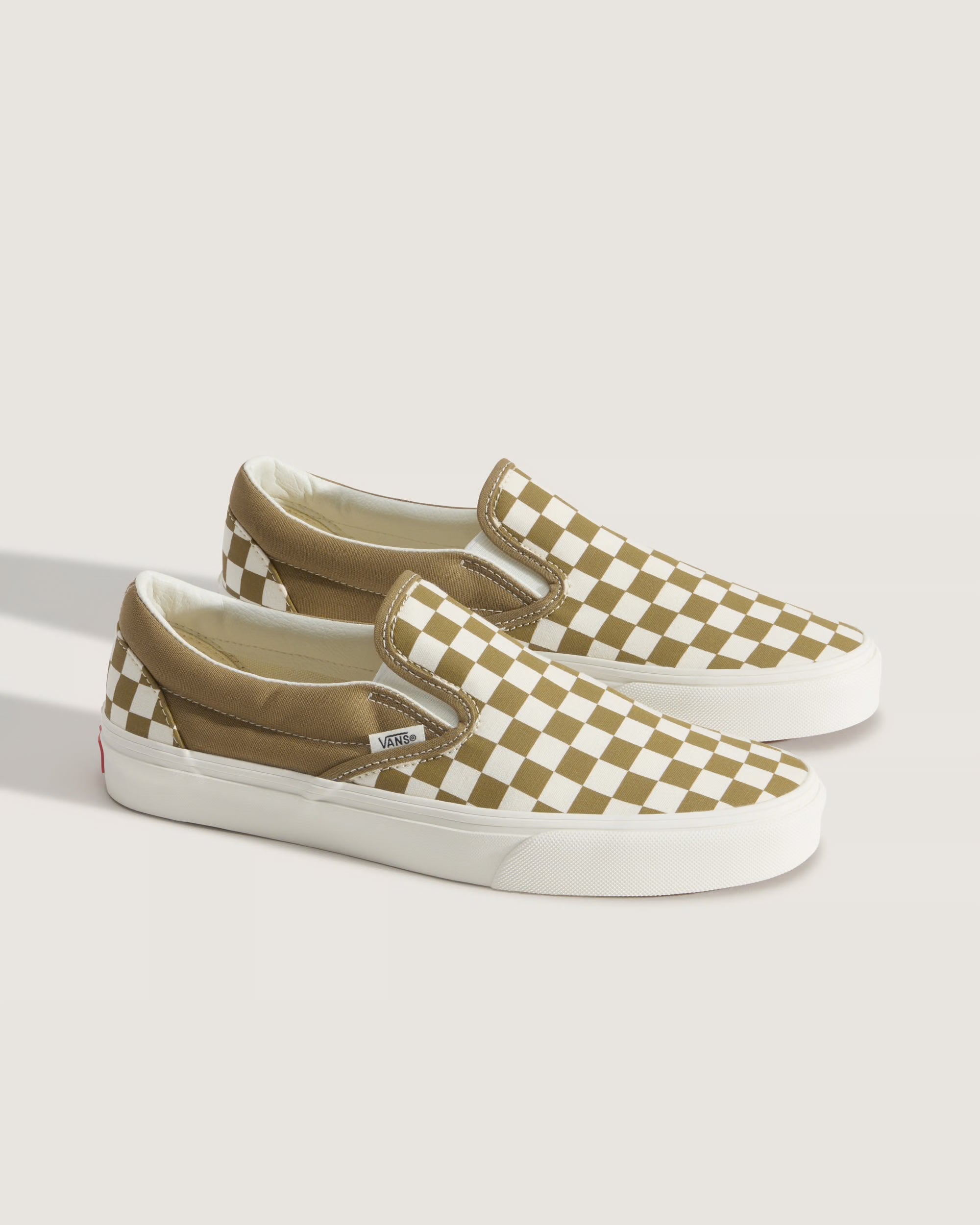 Men's Vans Classic Slip-On Checkerboard Shoes Olive Brown