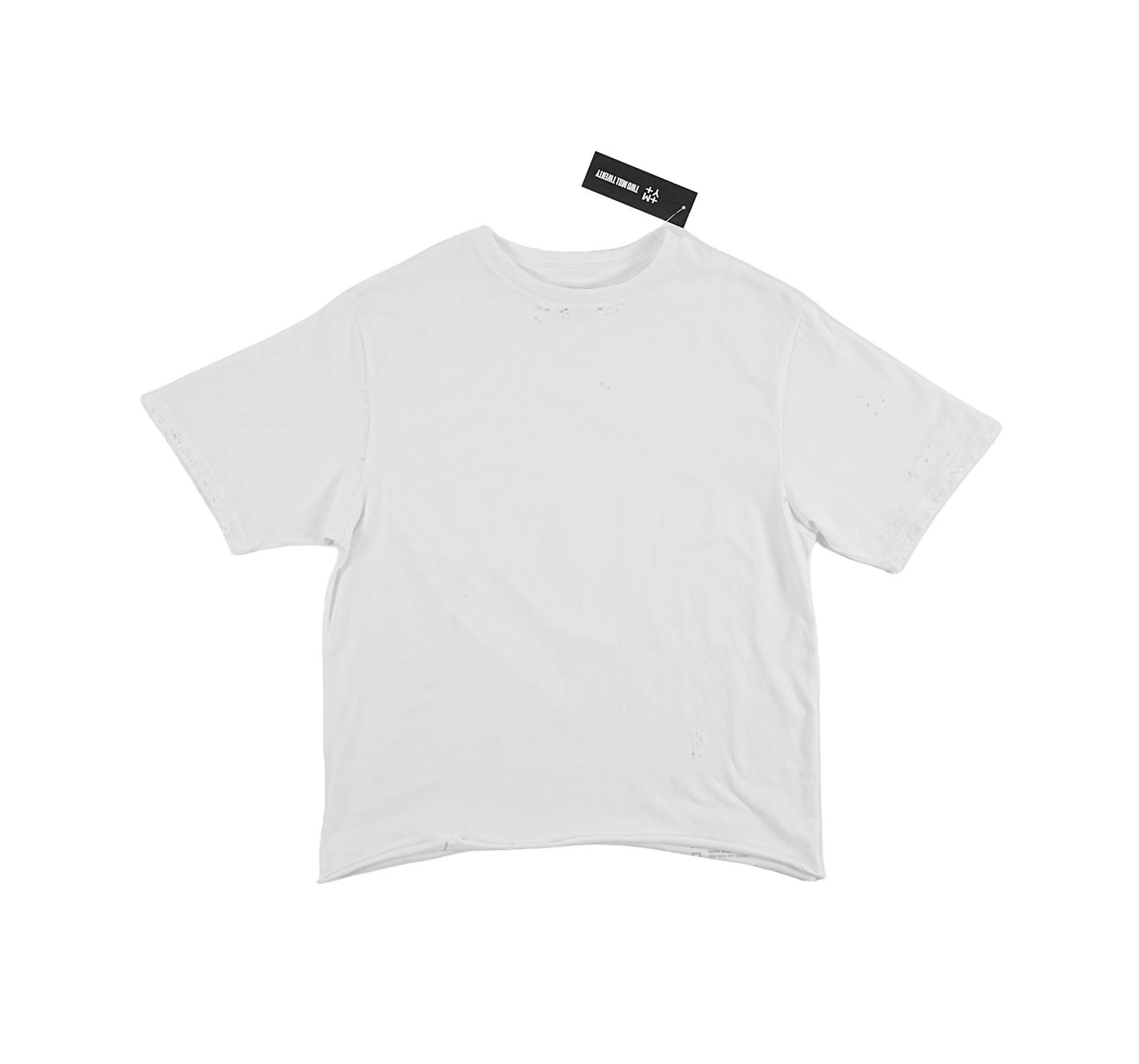 Men's TWO MILL TWENTY Cropped Distressed Raw Hem EZ Tee White