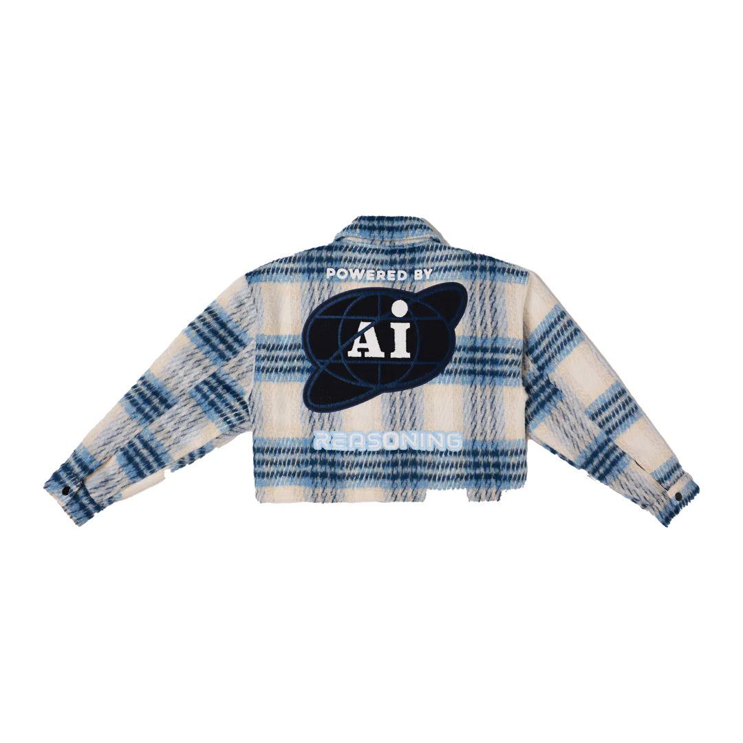 Women's First Row Post Human Crop Wool Plaid Shacket Blue