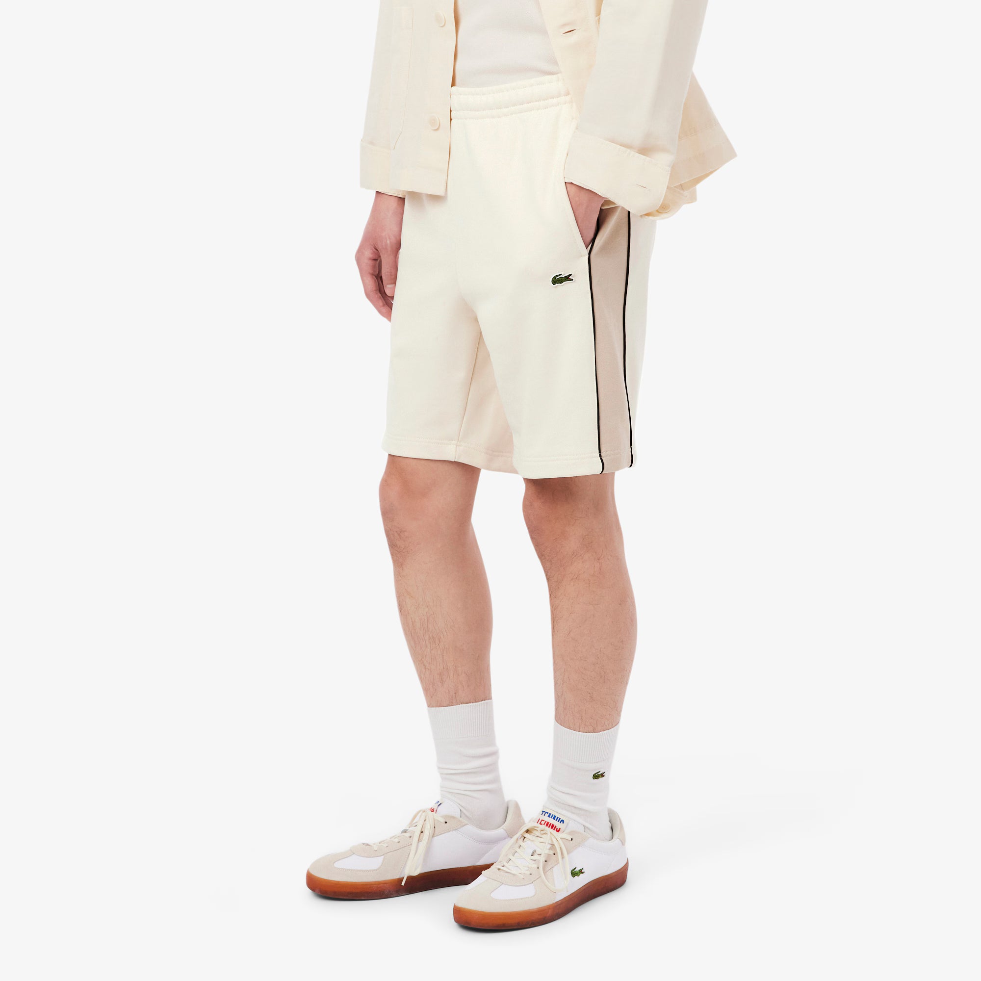 Men's Lacoste Regular Fit Colorblock Fleece Shorts Beige