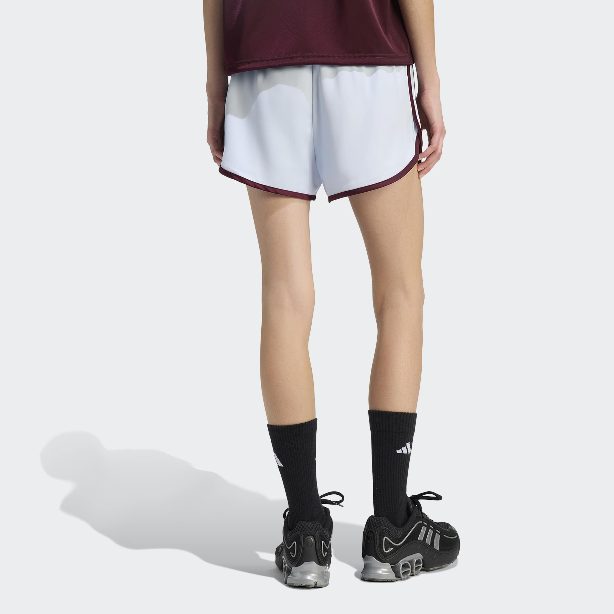 Women's adidas Originals 3-Stripes Sprinter Shorts Crystal Sky / Maroon