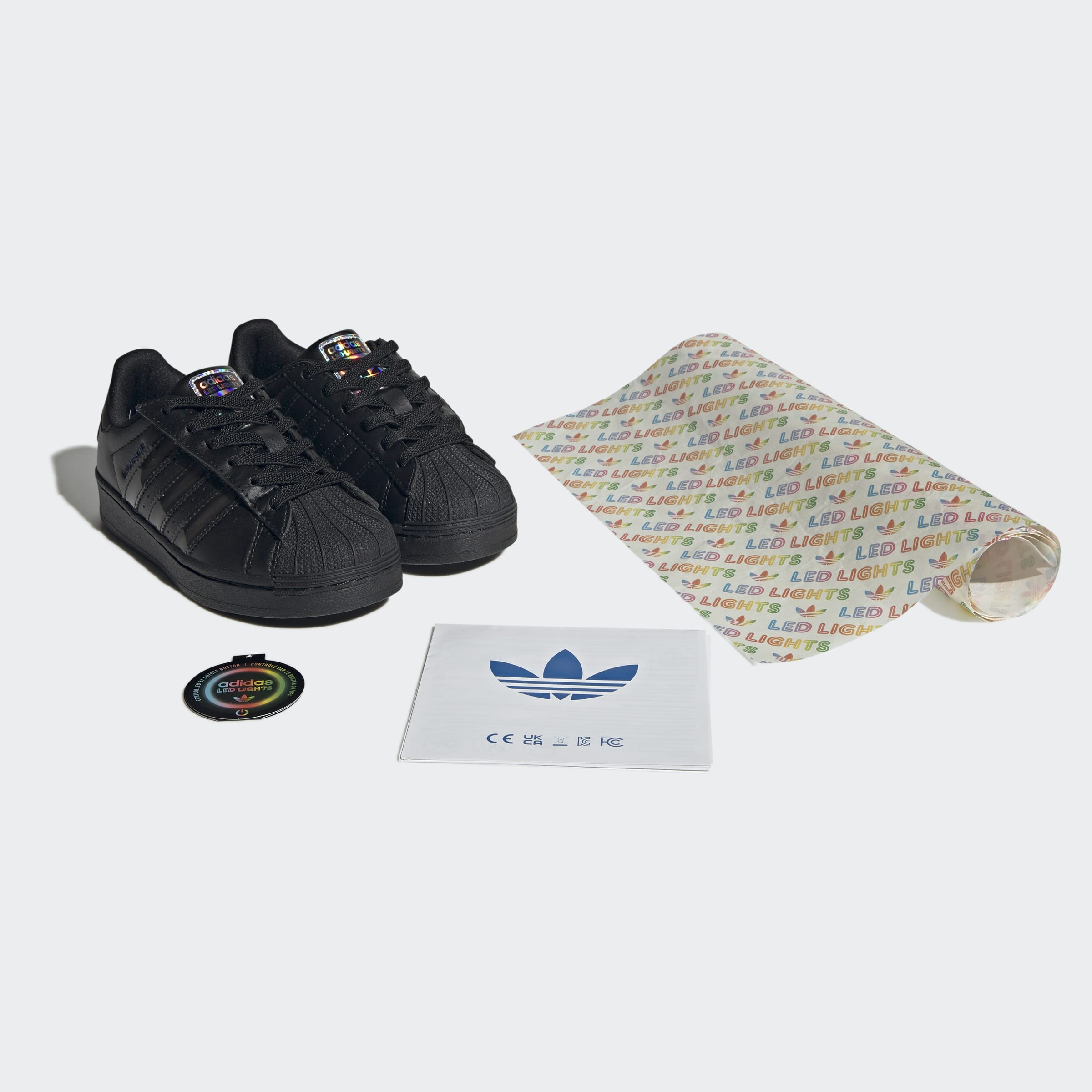 Little Kids adidas Originals Superstar LED Lights Comfort Closure Elastic Lace Shoes Black