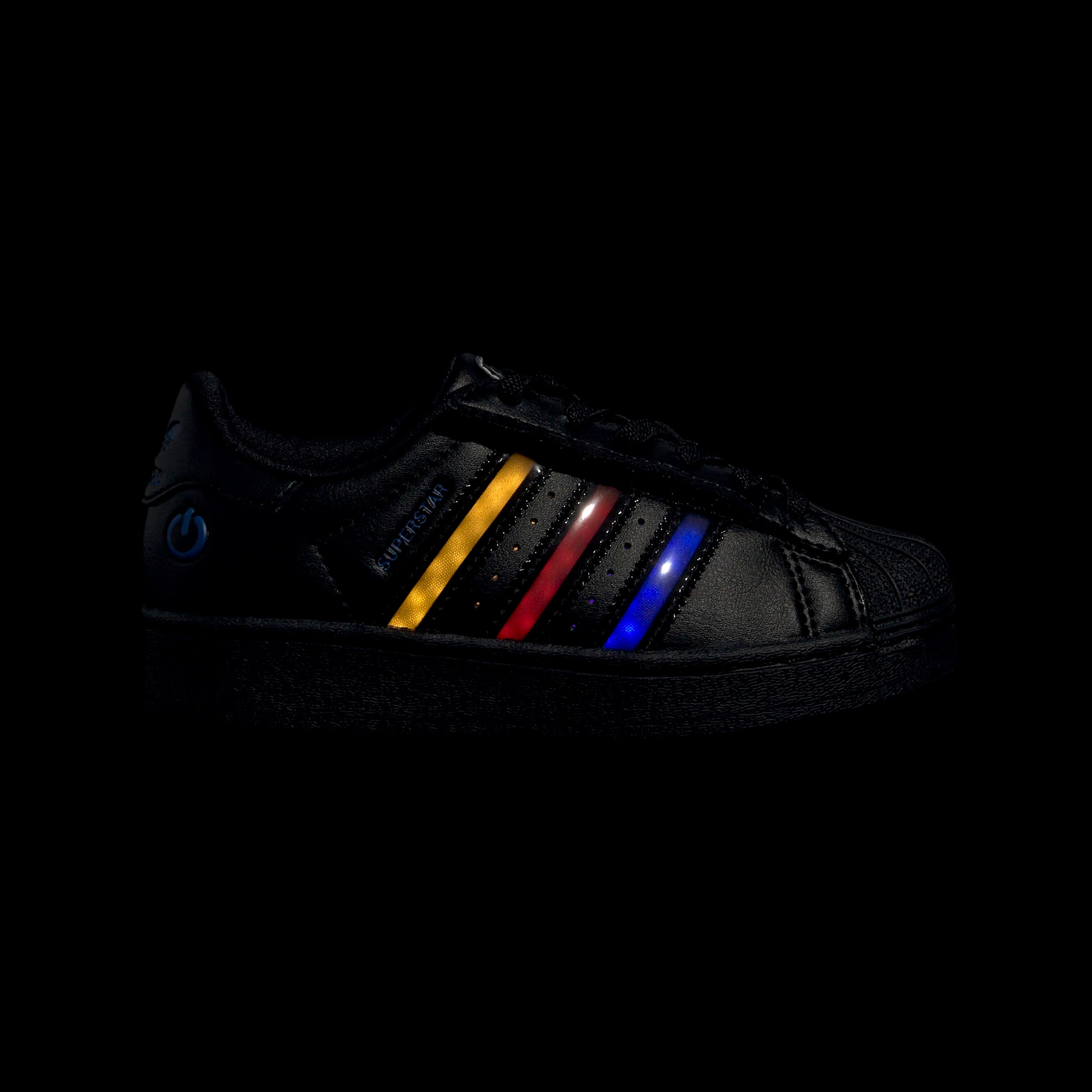 Little Kids adidas Originals Superstar LED Lights Comfort Closure Elastic Lace Shoes Black