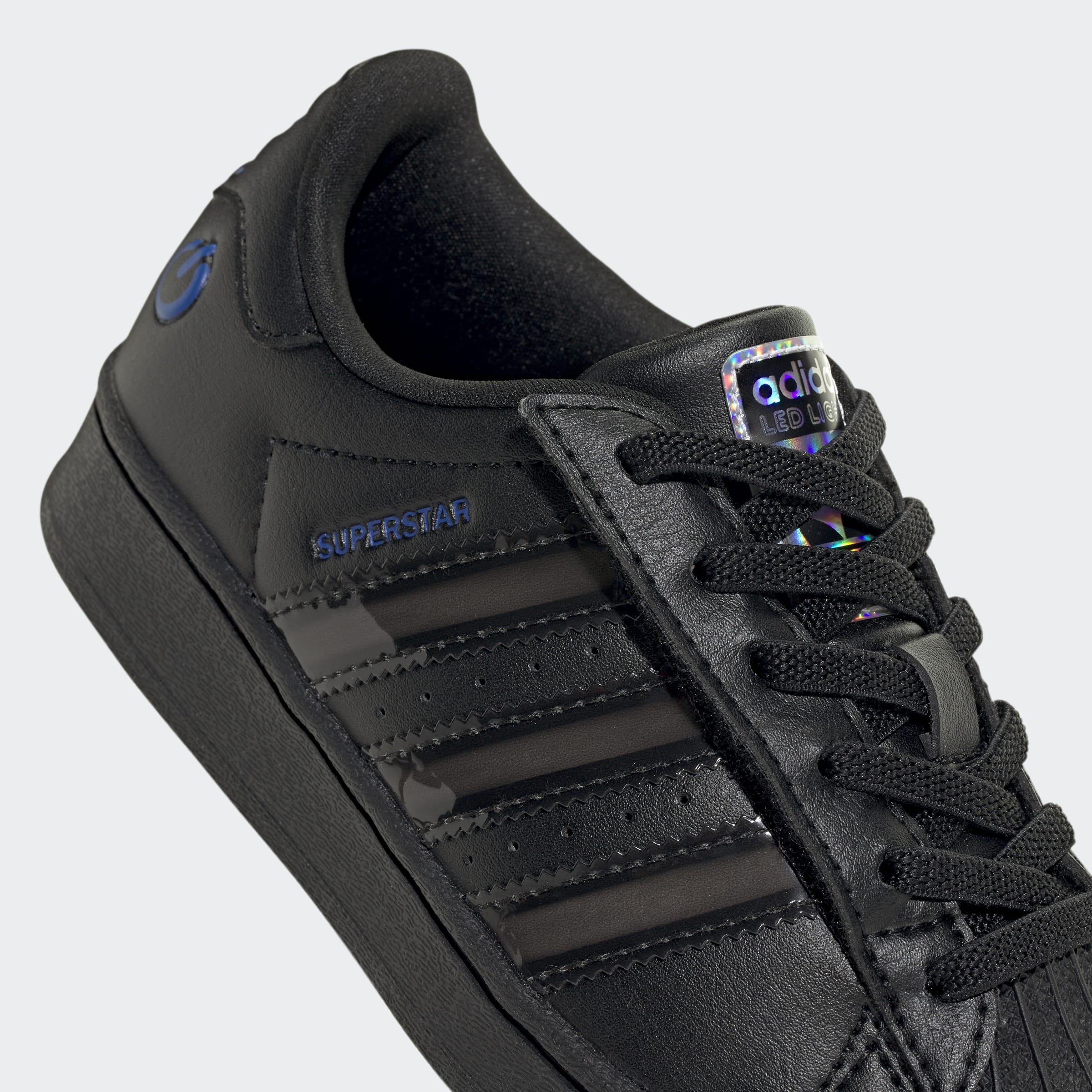 Little Kids adidas Originals Superstar LED Lights Comfort Closure Elastic Lace Shoes Black