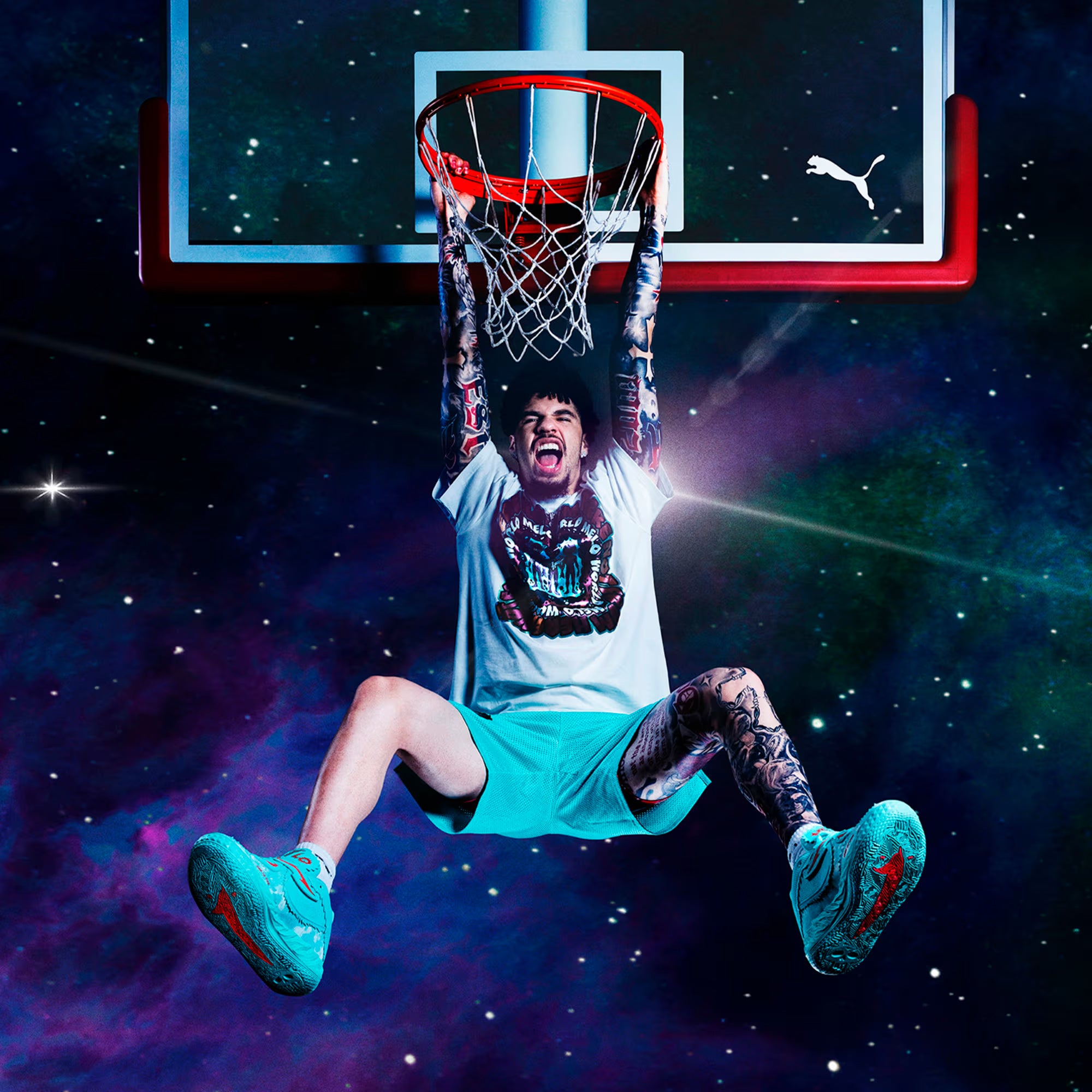 Men's PUMA MB.05 Melo World Basketball Shoes Aquatic