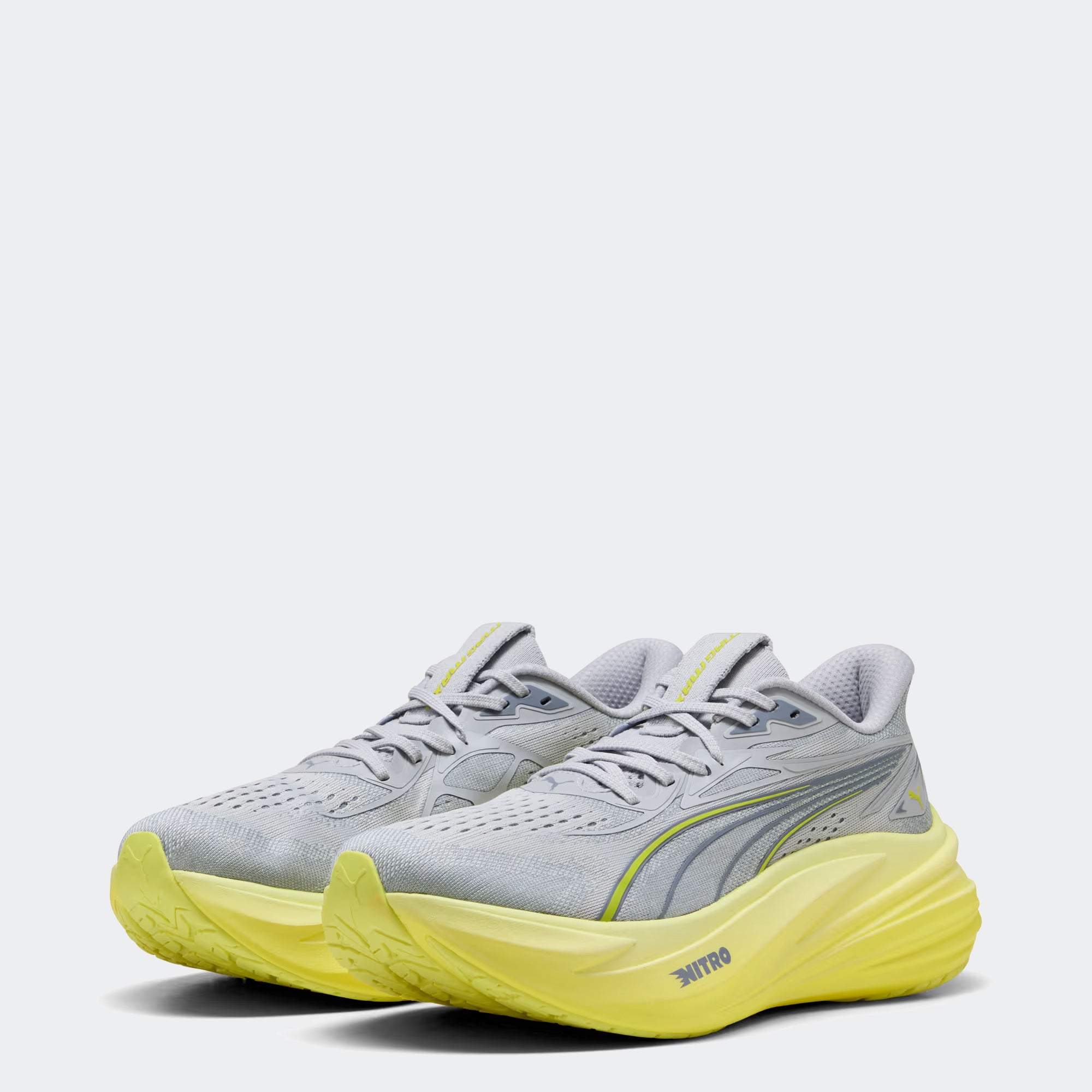 Men's PUMA MagMax NITRO Road Running Shoes Vibrant Silver / Lux Lime