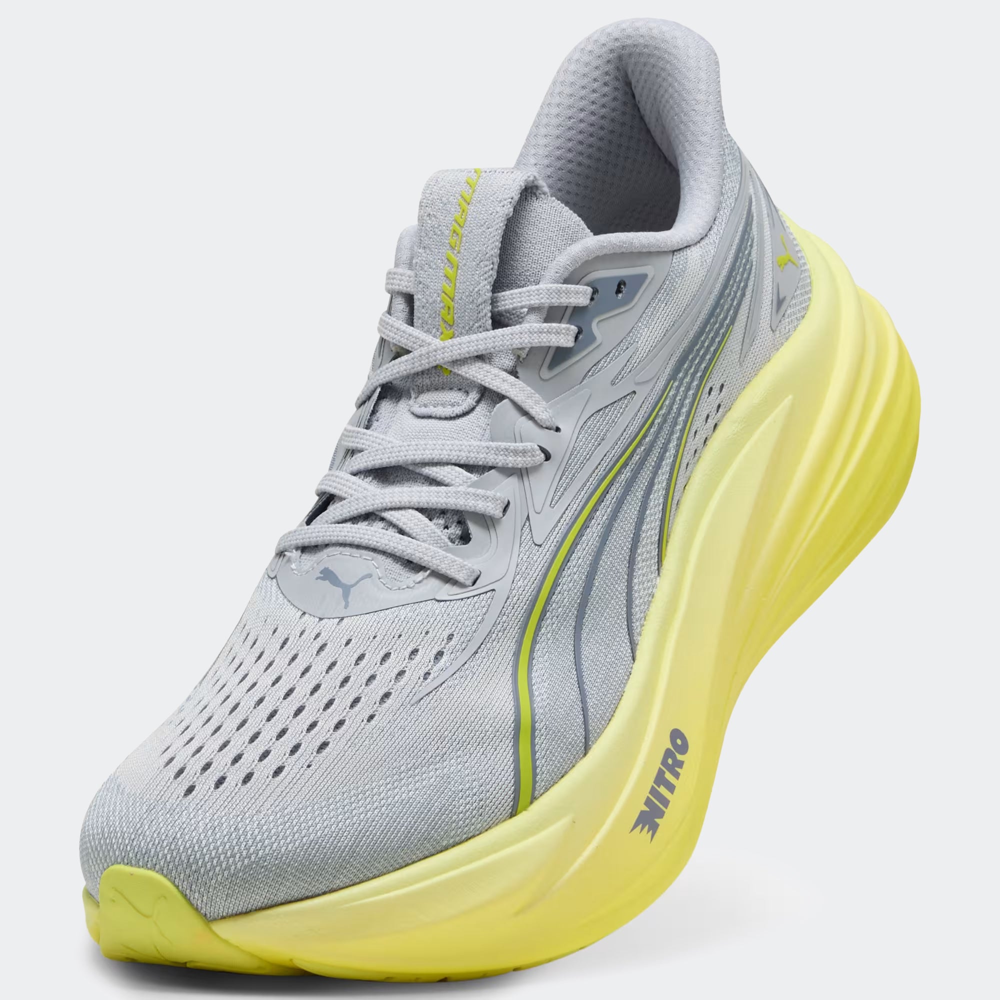 Men's PUMA MagMax NITRO Road Running Shoes Vibrant Silver / Lux Lime