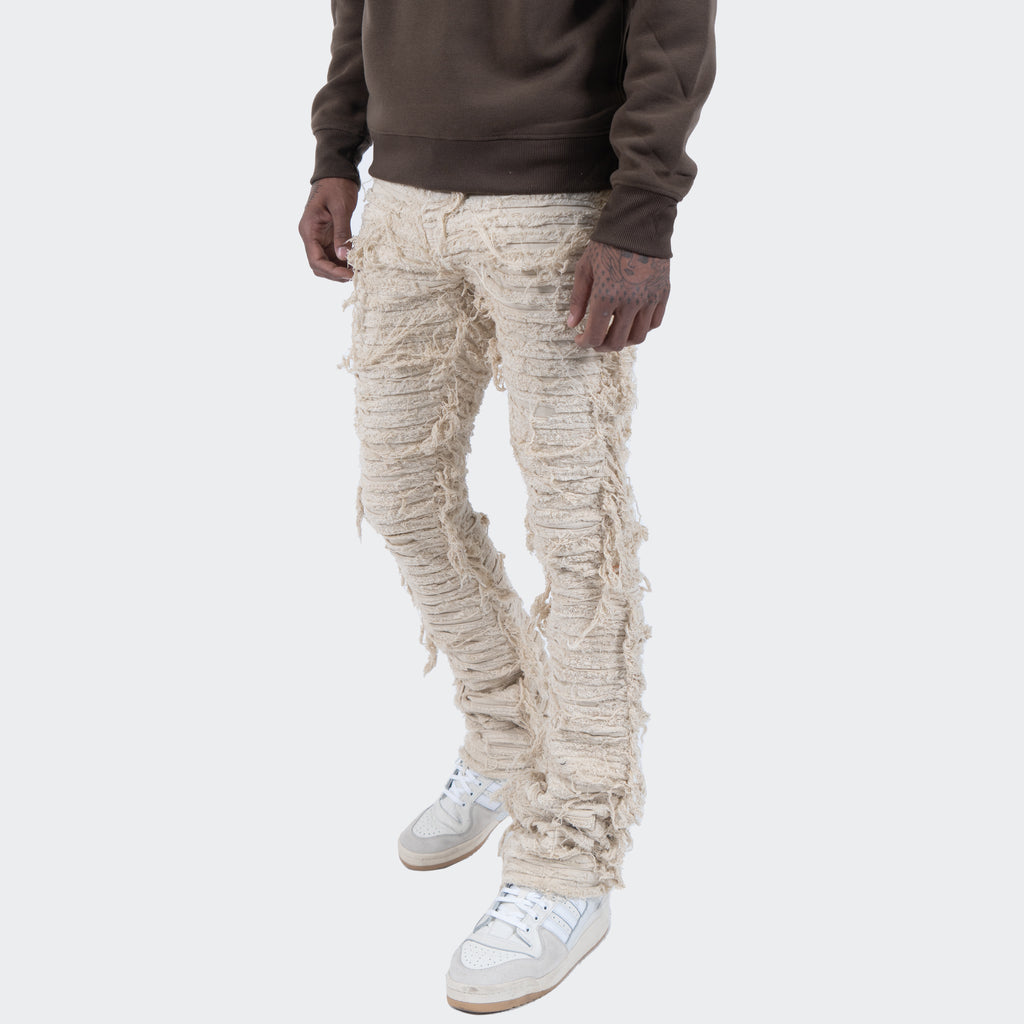 Men's TWO MILL TWENTY Logan Textured Skinny Bootcut Stack Jeans Bone White