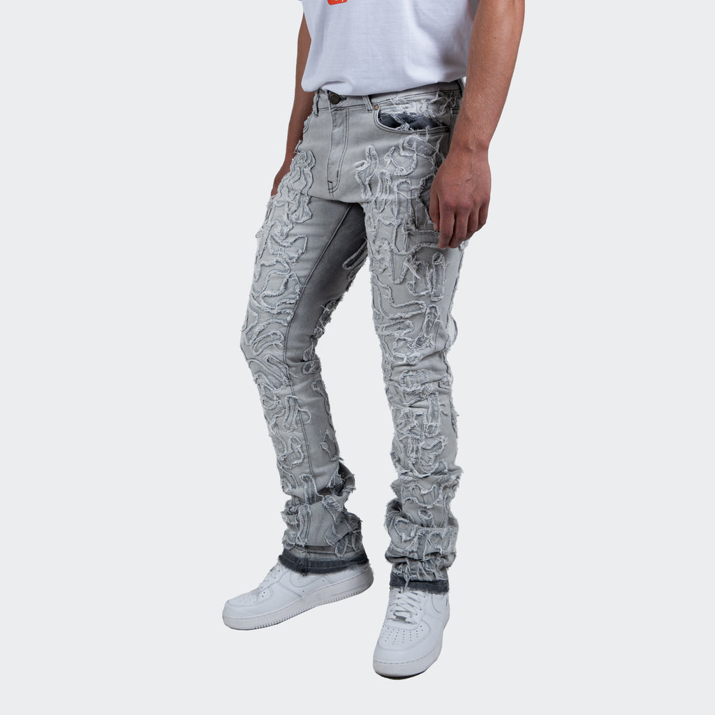 Men's TWO MILL TWENTY "Laramie" Textured Overlay Denim Jeans Grey