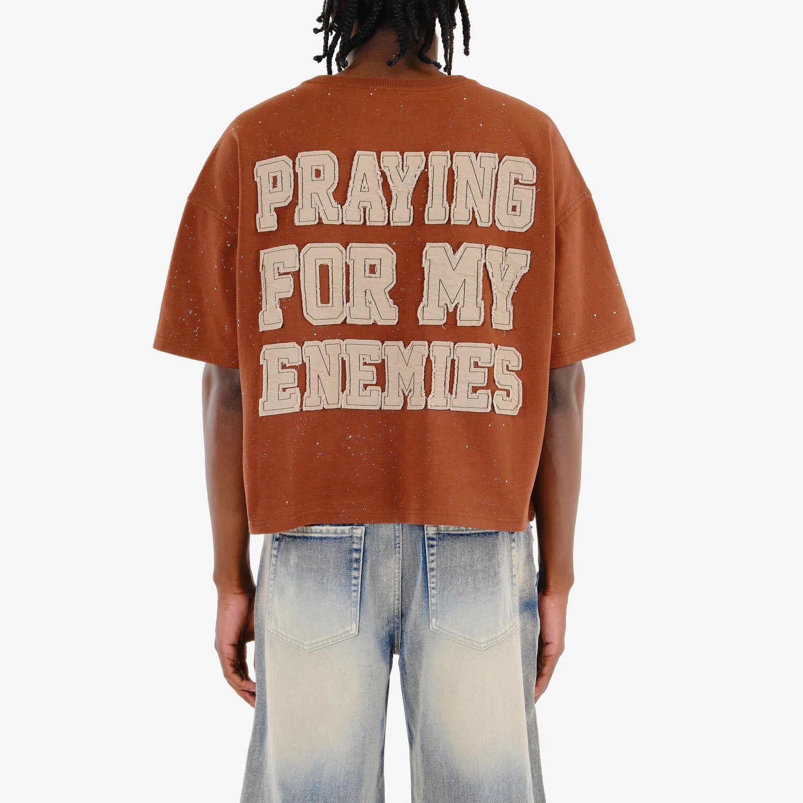 Men's Copper Rivet Praying For My Enemies T-Shirt Brown