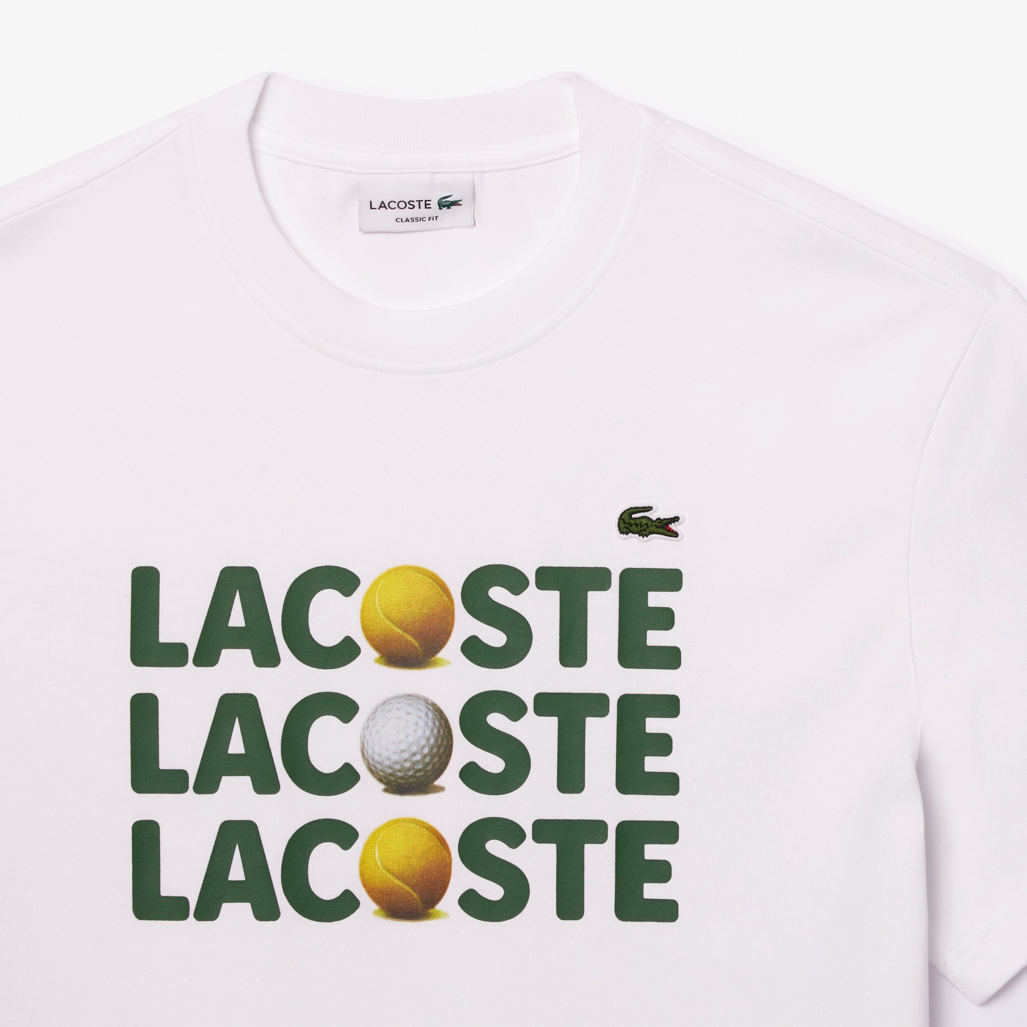 Men's Lacoste Heavy Cotton Tennis Ball Print T-Shirt White