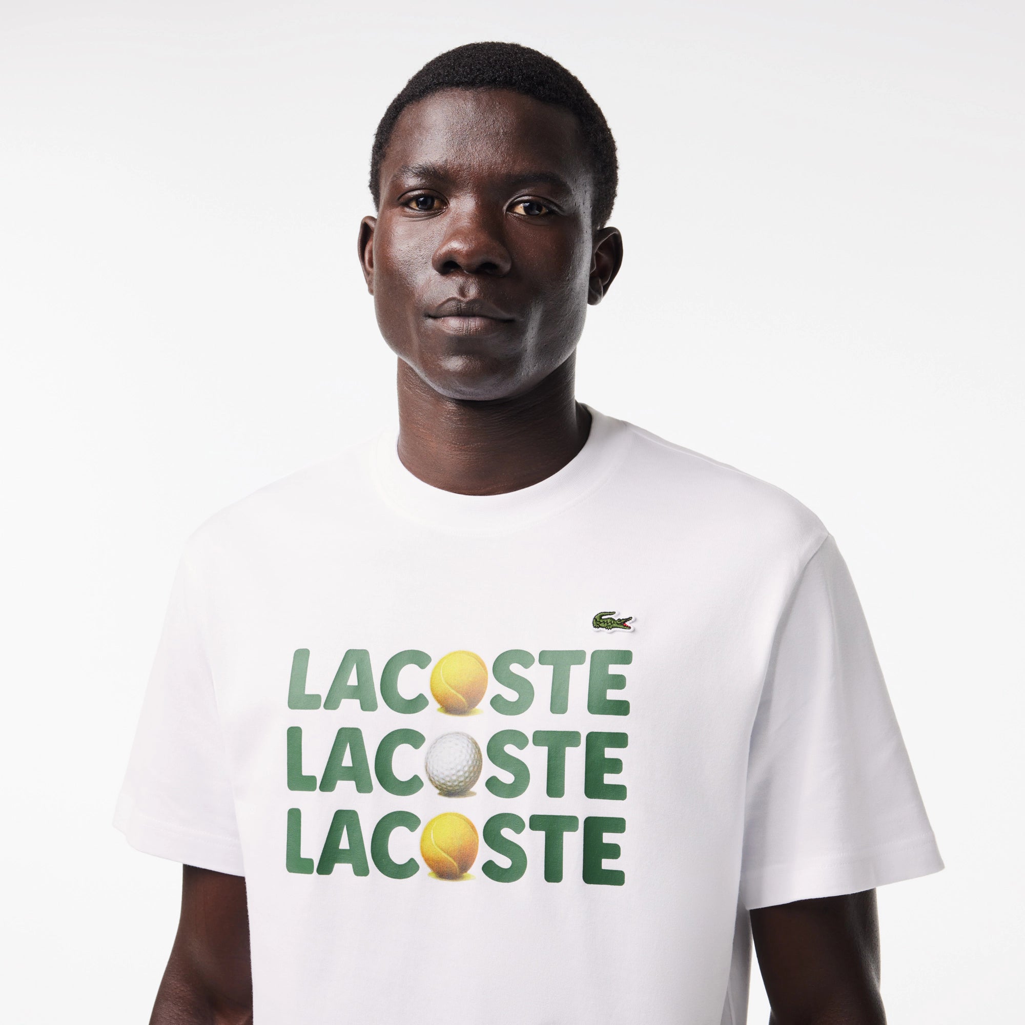 Men's Lacoste Heavy Cotton Tennis Ball Print T-Shirt White
