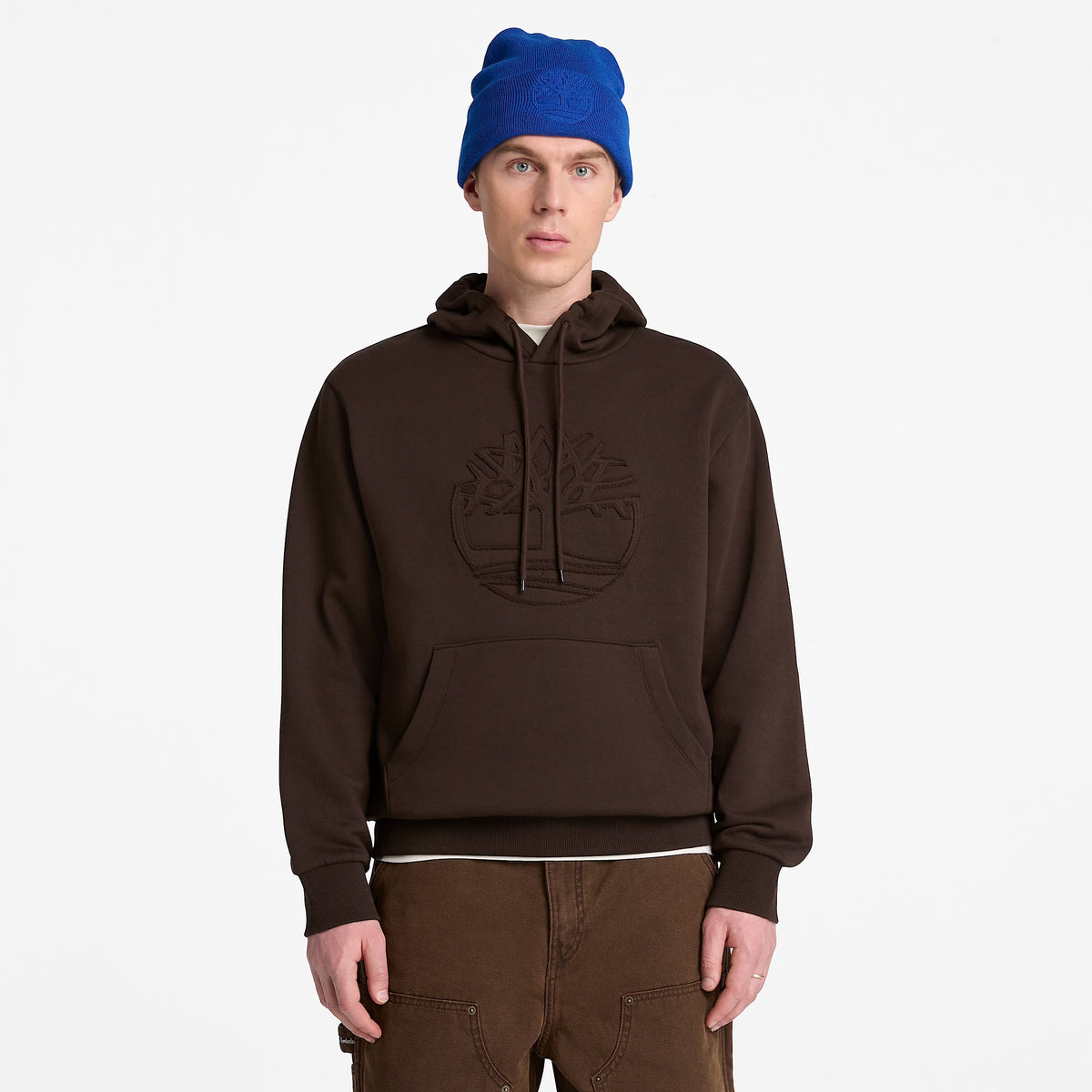 Men's Timberland Wareham Tree Logo Patch Hoodie Dark Brown