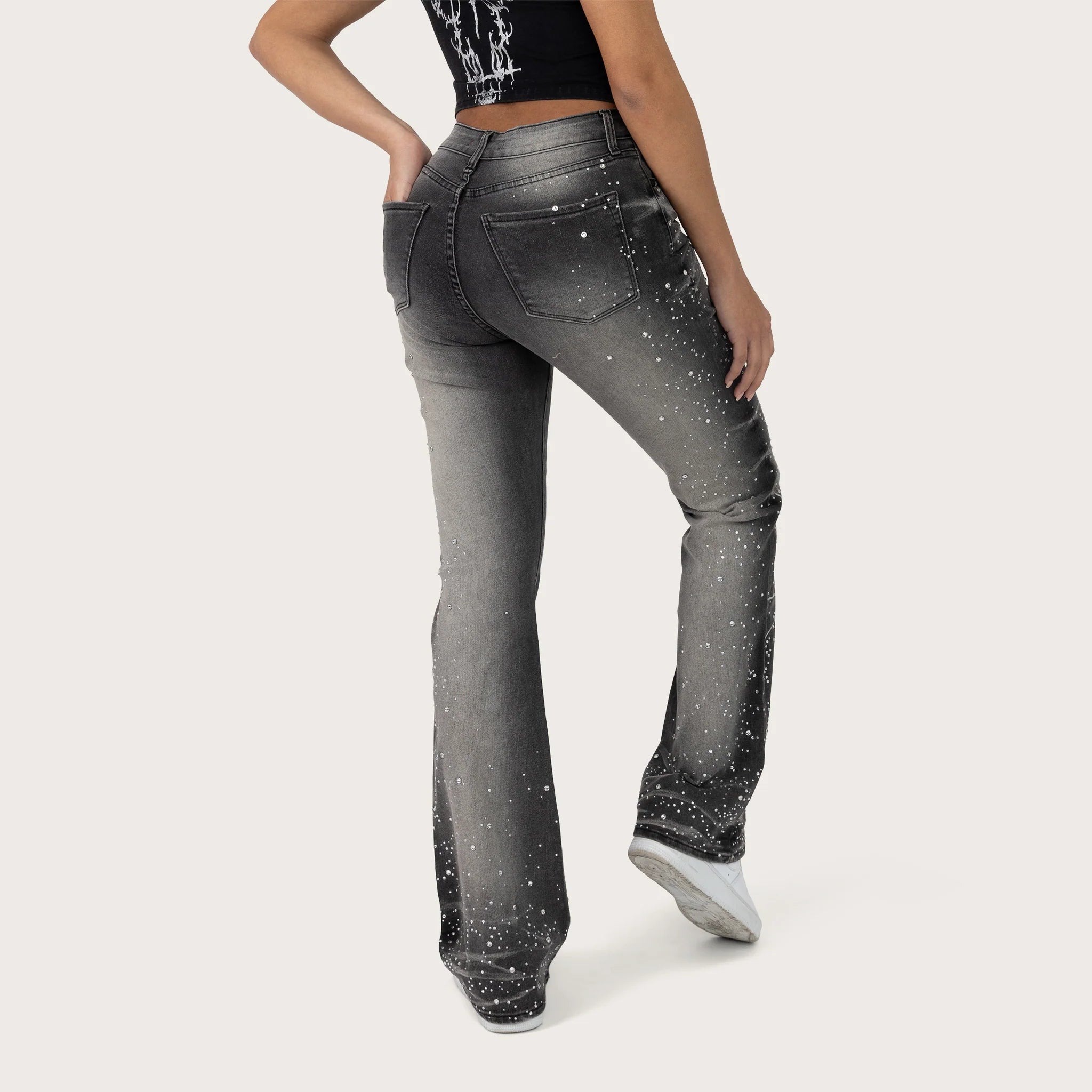 Women's Smoke Rise Red High Rise Bootcut Rhinestone Jeans Orca Black