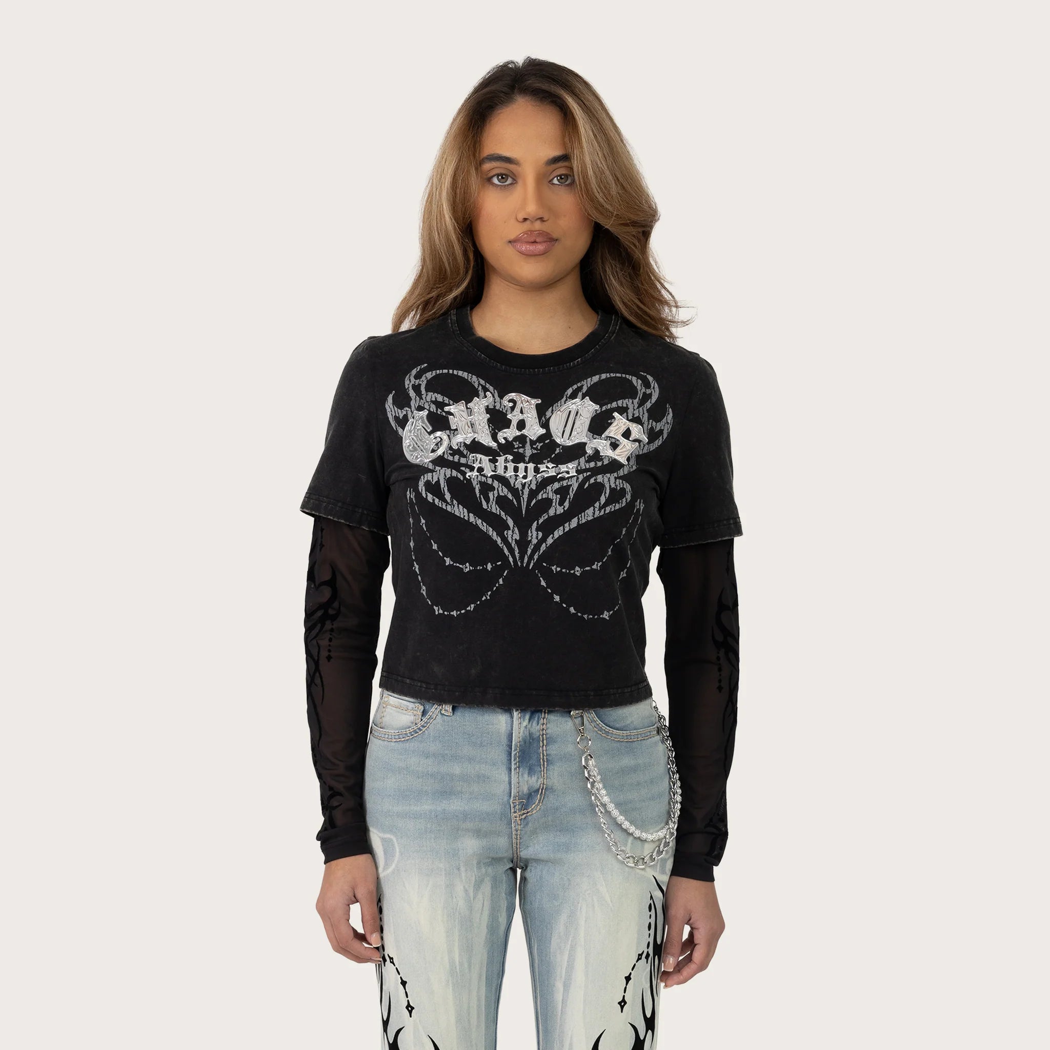 Women's Smoke Rise Red Slim Twofer Graphic T-Shirt Hematite