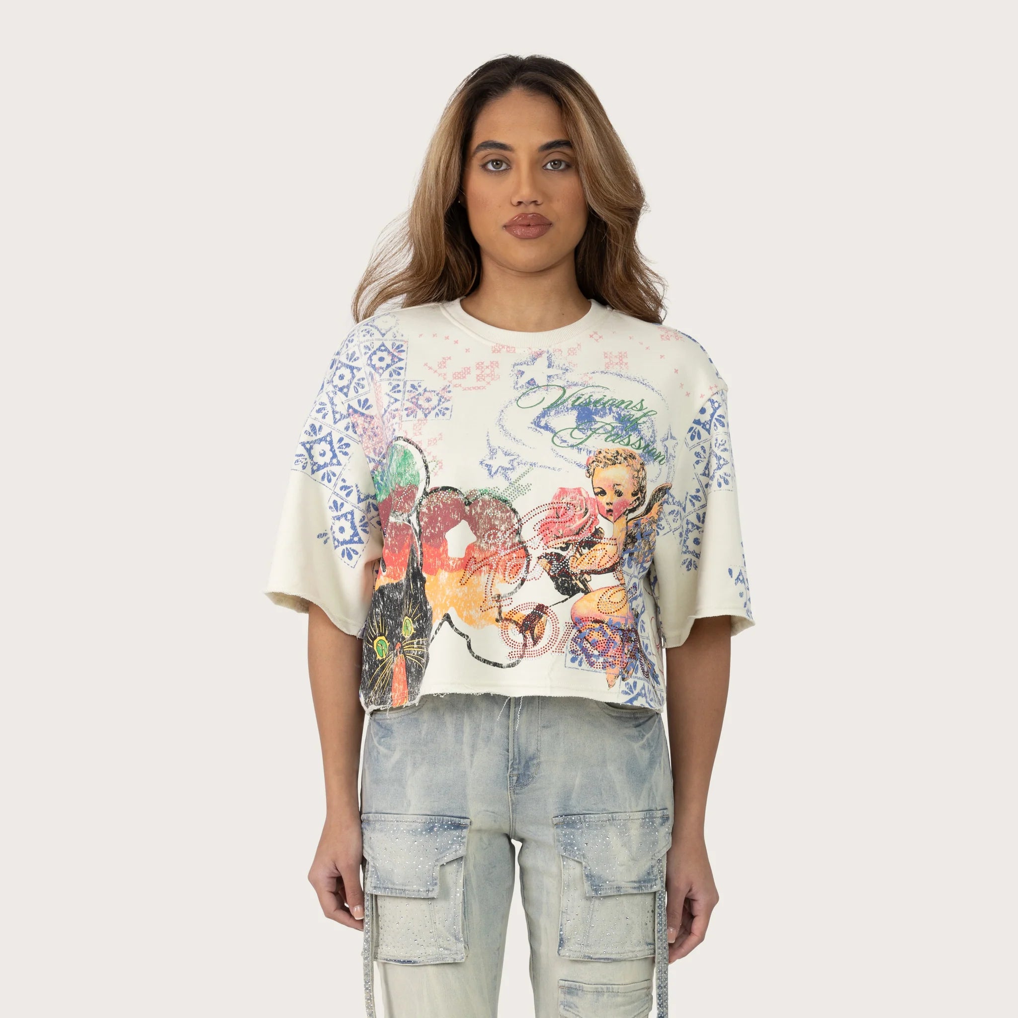 Women's Smoke Rise Red Boxy Rhinestone T-Shirt Turtle dove