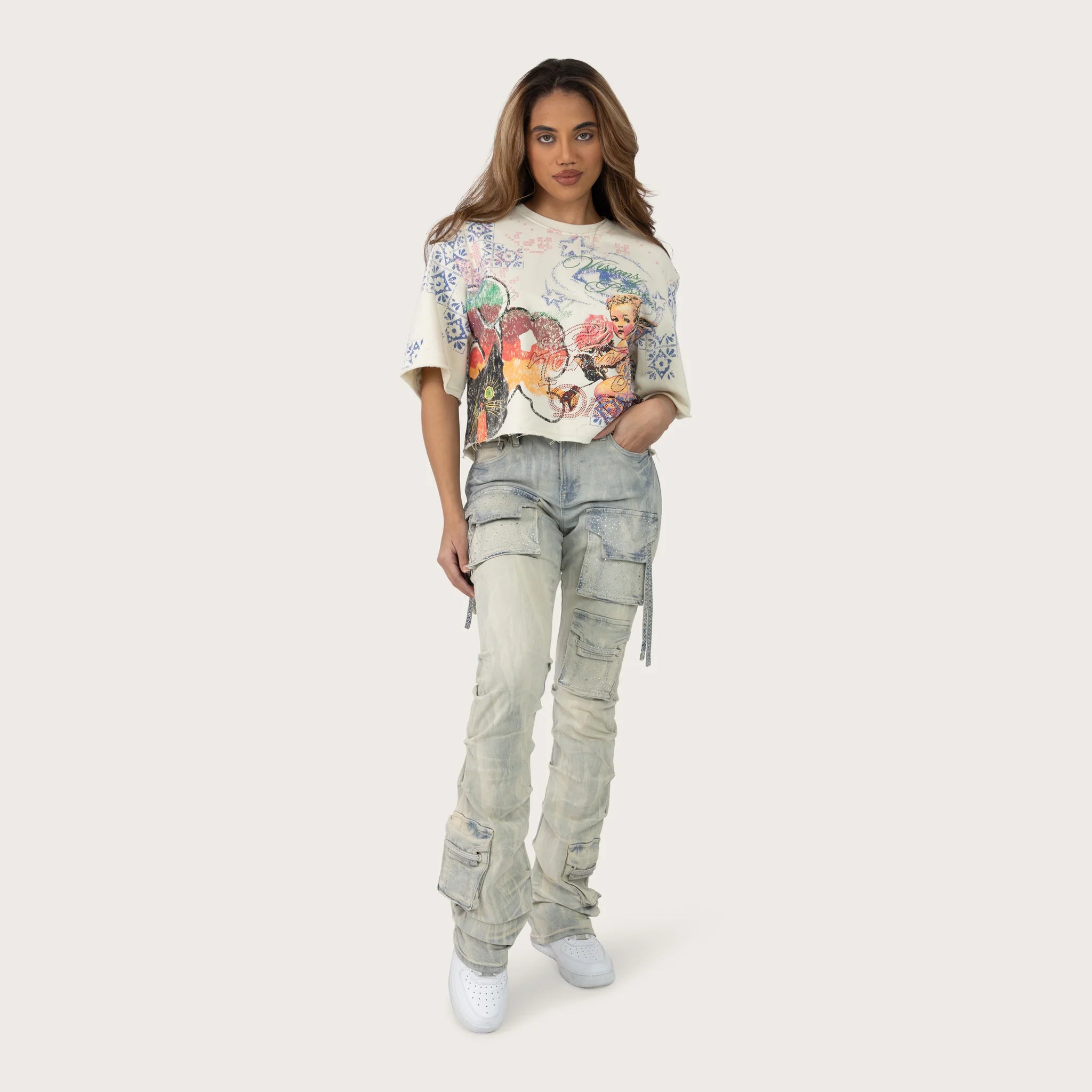 Women's Smoke Rise Red Boxy Rhinestone T-Shirt Turtle dove