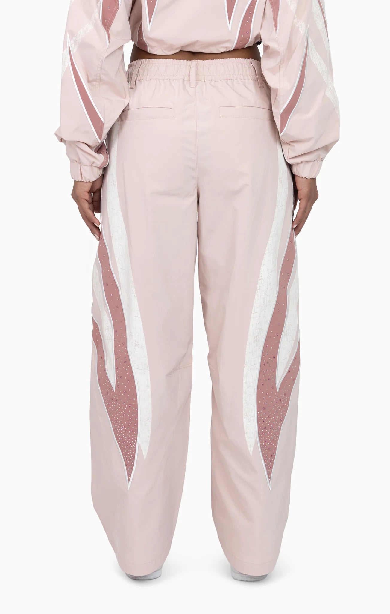 Women's Smoke Rise Red Rhinestone Panel Windbreaker Pants Blush Powder