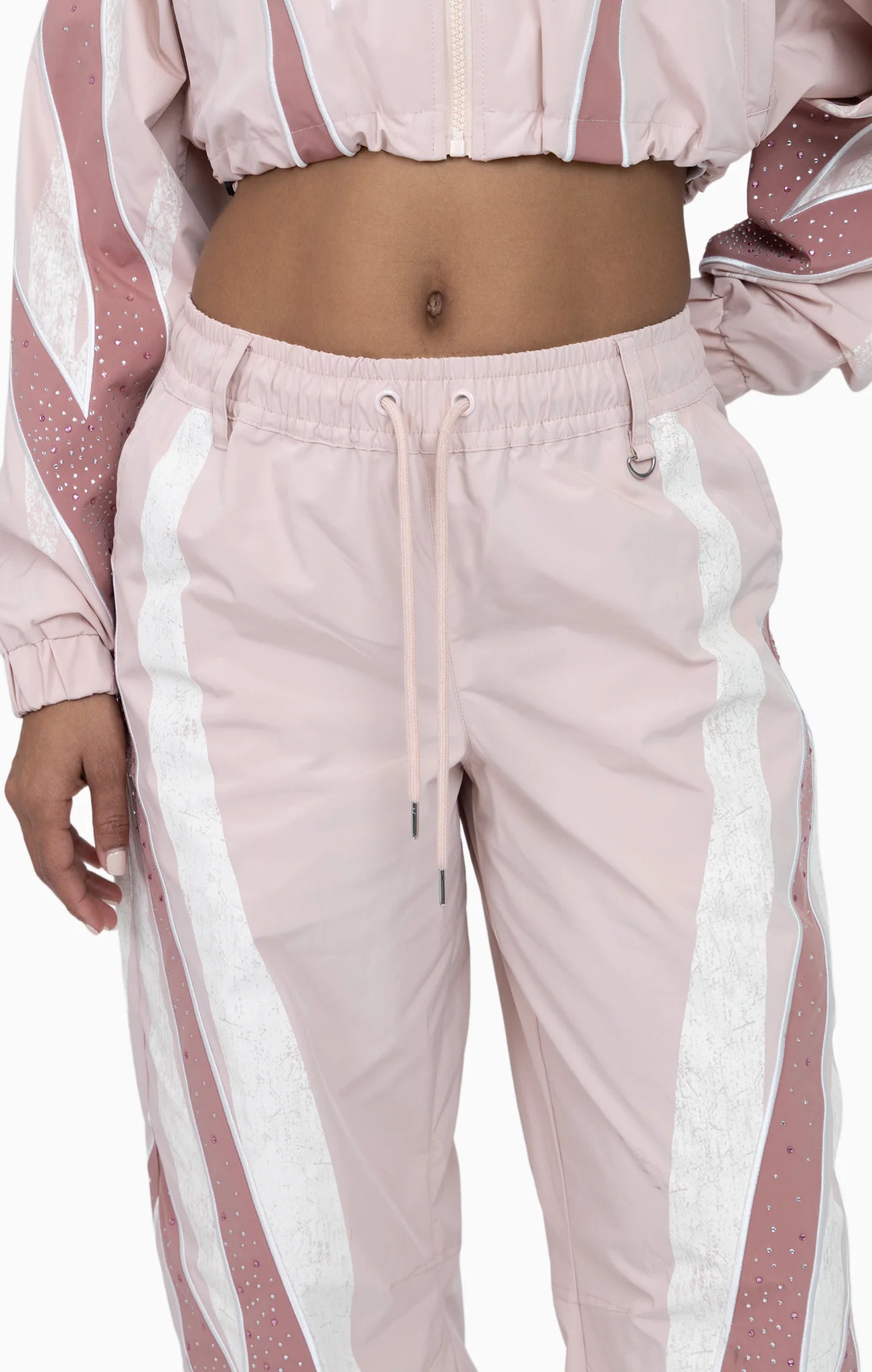Women's Smoke Rise Red Rhinestone Panel Windbreaker Pants Blush Powder