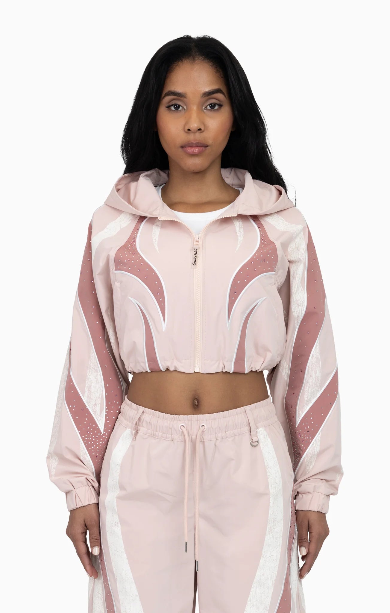 Women's Smoke Rise Red Rhinestone Panel Windbreaker Jacket Blush Powder