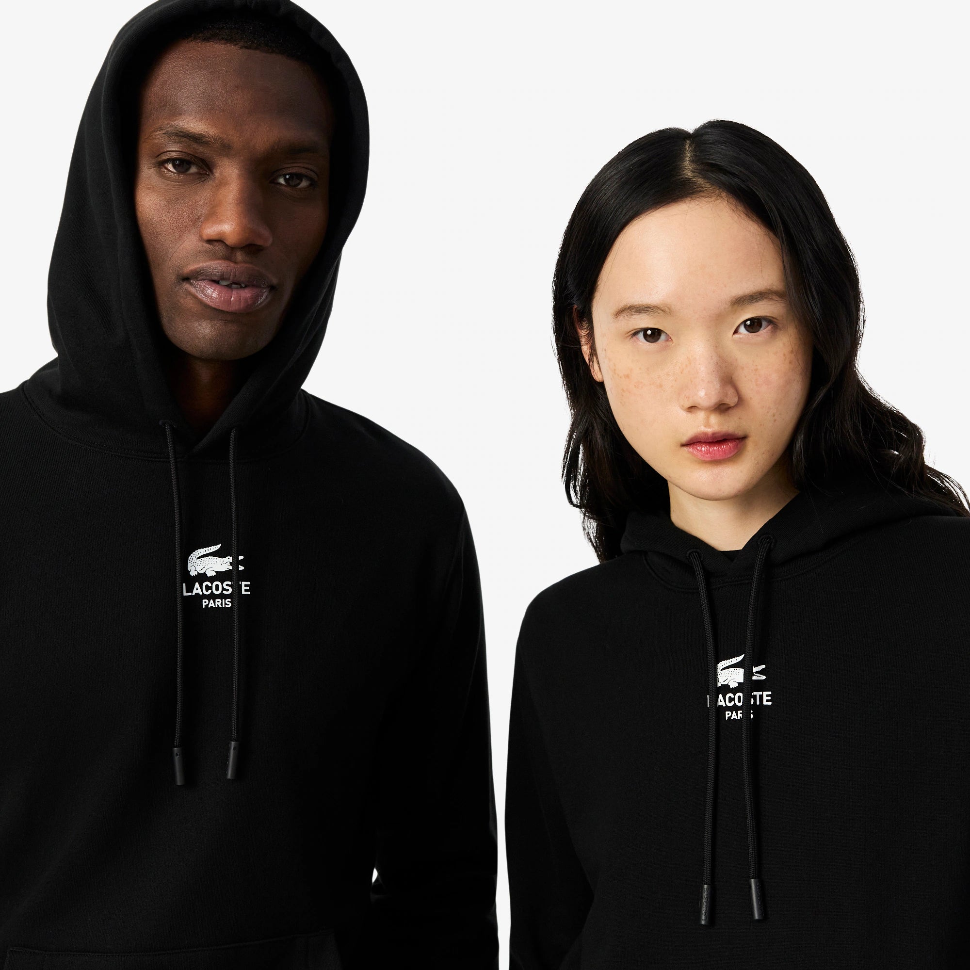 Unisex Lacoste Signature Print Hoodie Black