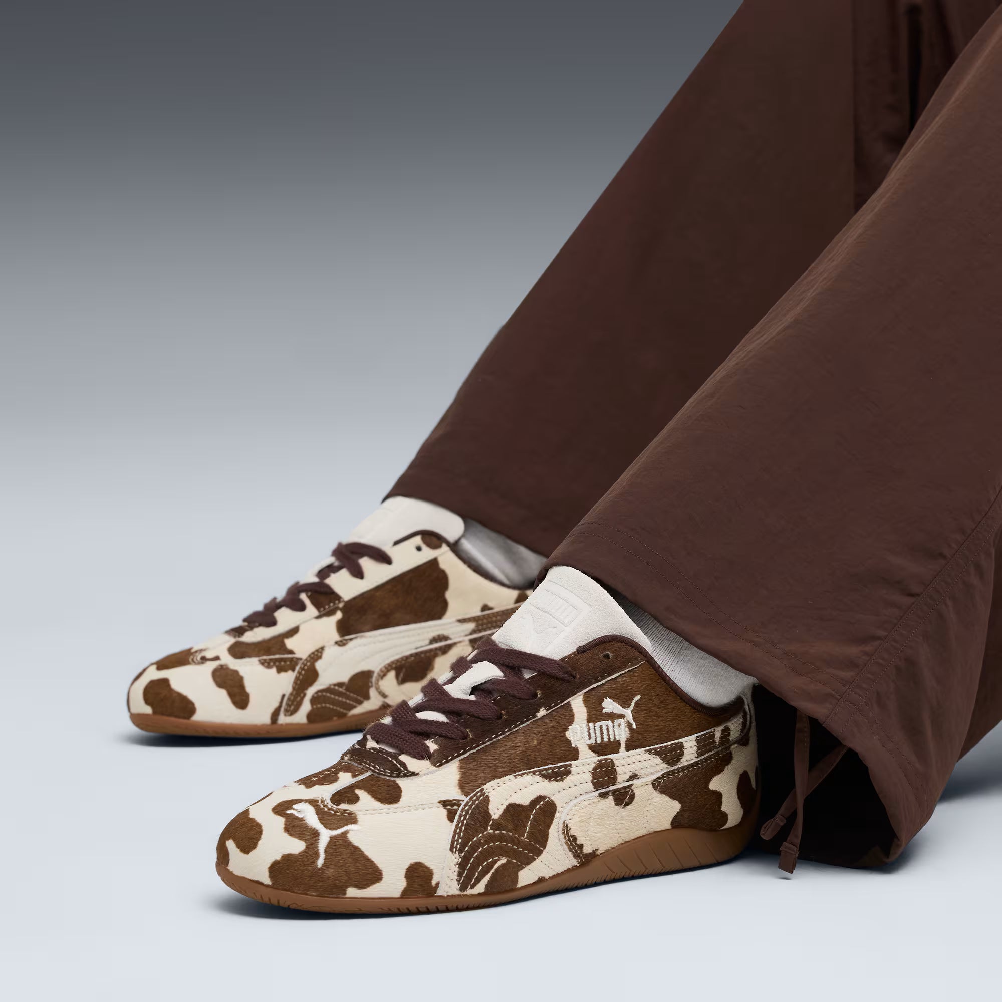 Women's PUMA Speedcat Cow Print Shoes Chocolate Brown