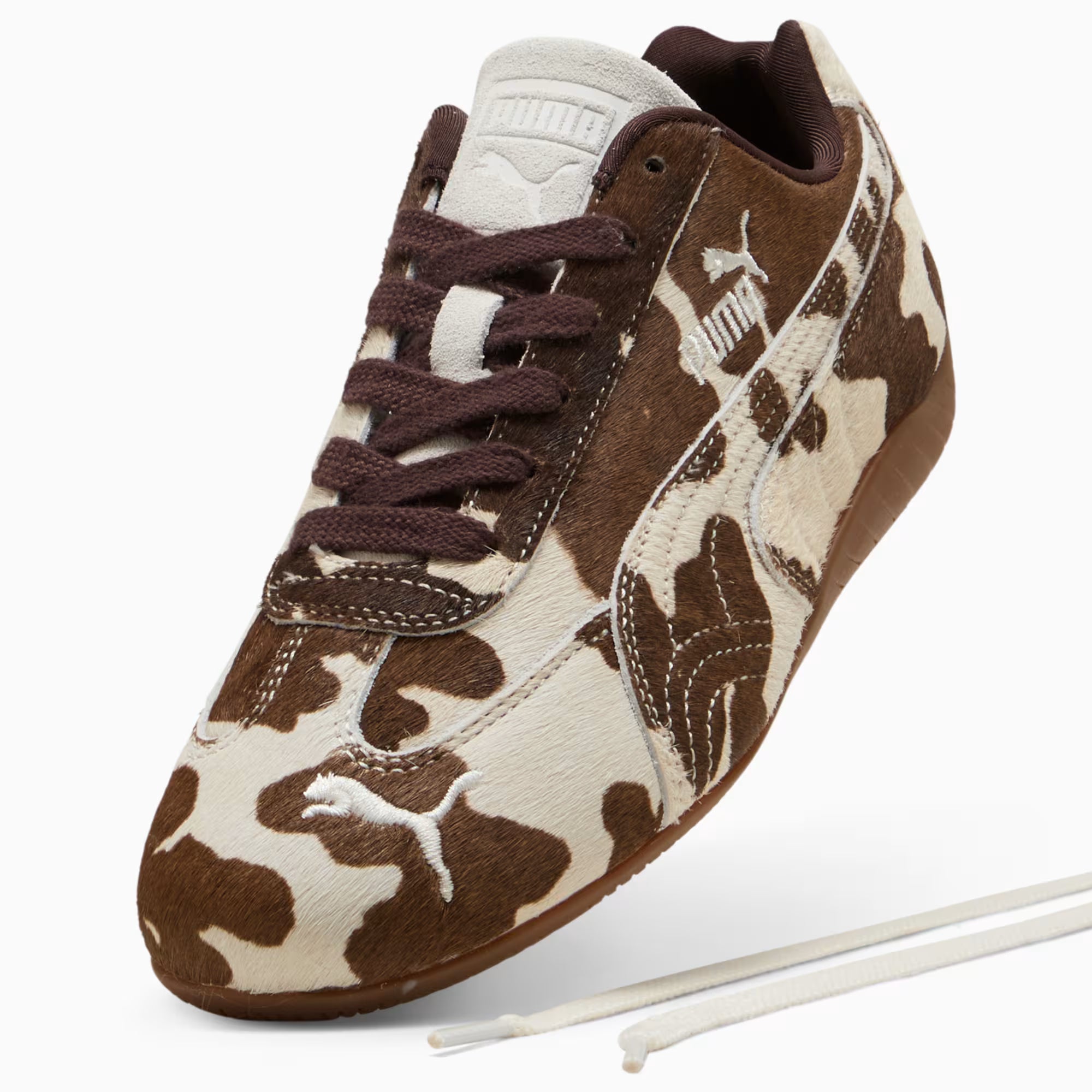 Women's PUMA Speedcat Cow Print Shoes Chocolate Brown
