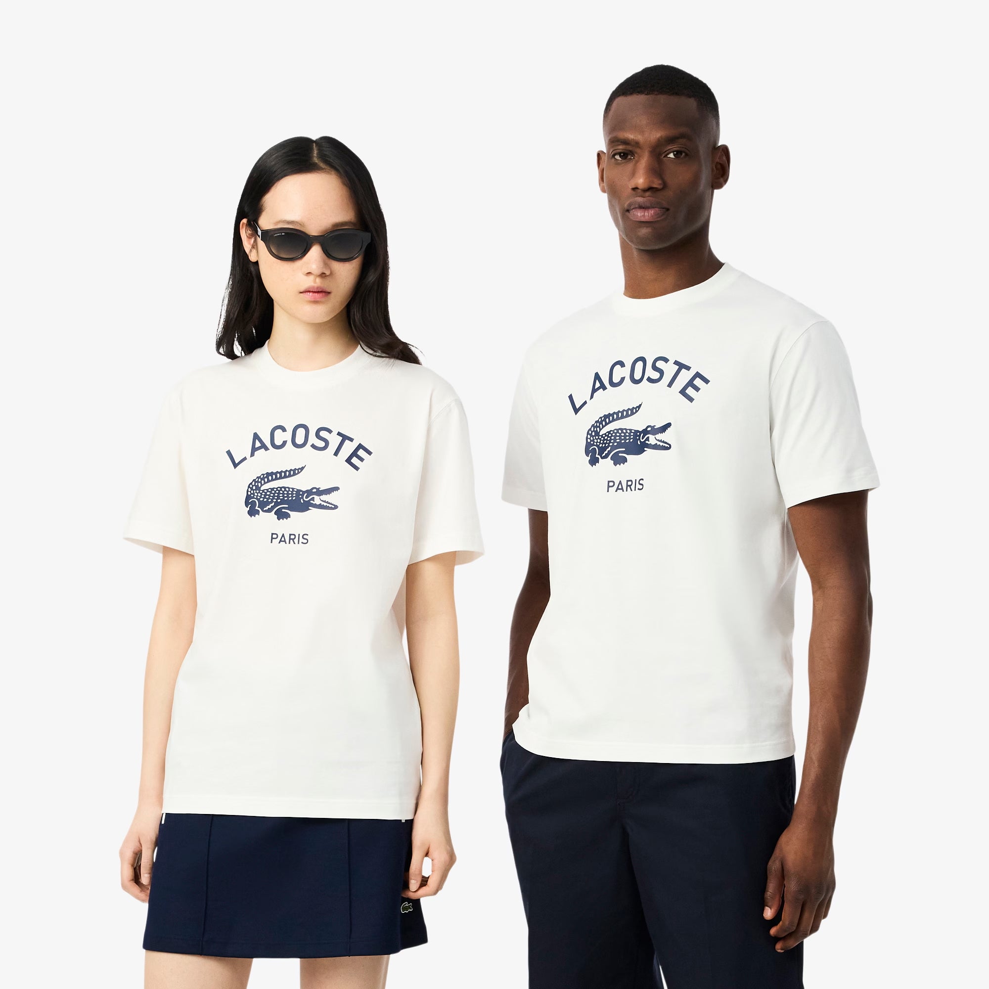 Unisex Lacoste Signature Print Cotton T-Shirt White