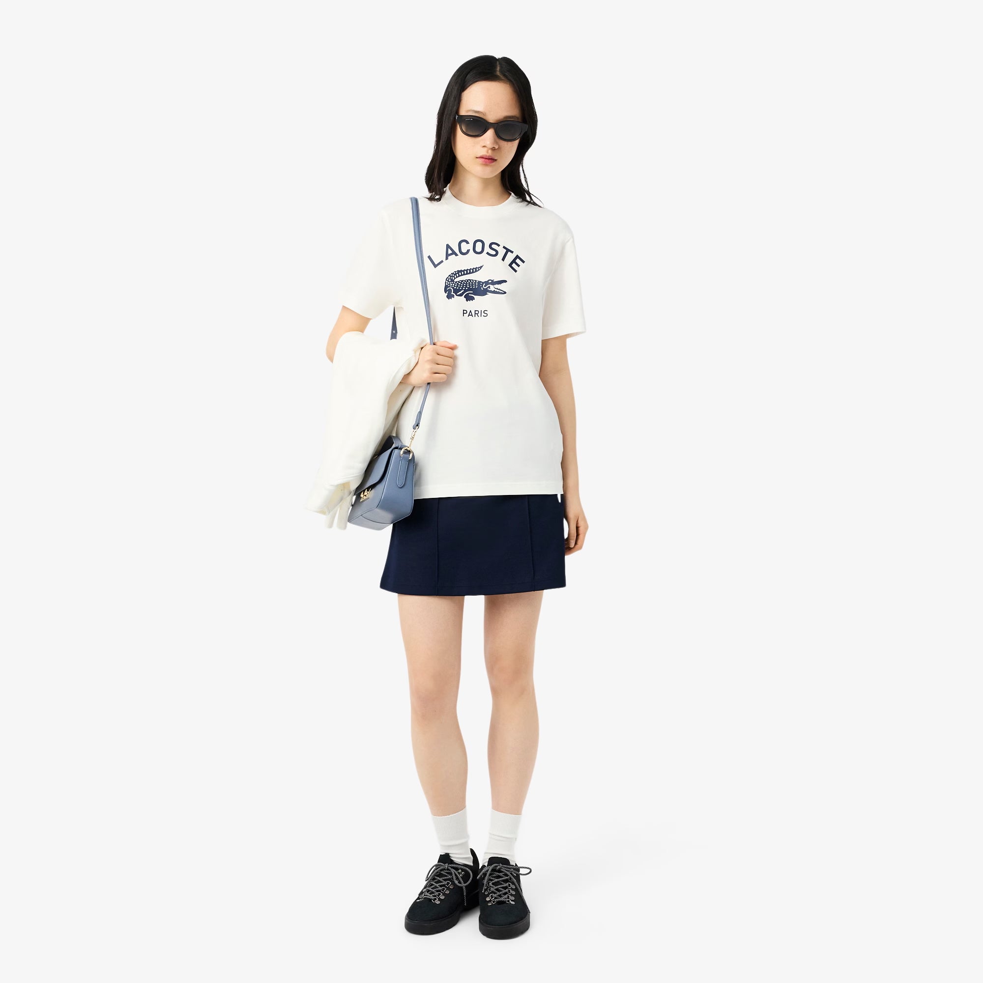 Unisex Lacoste Signature Print Cotton T-Shirt White