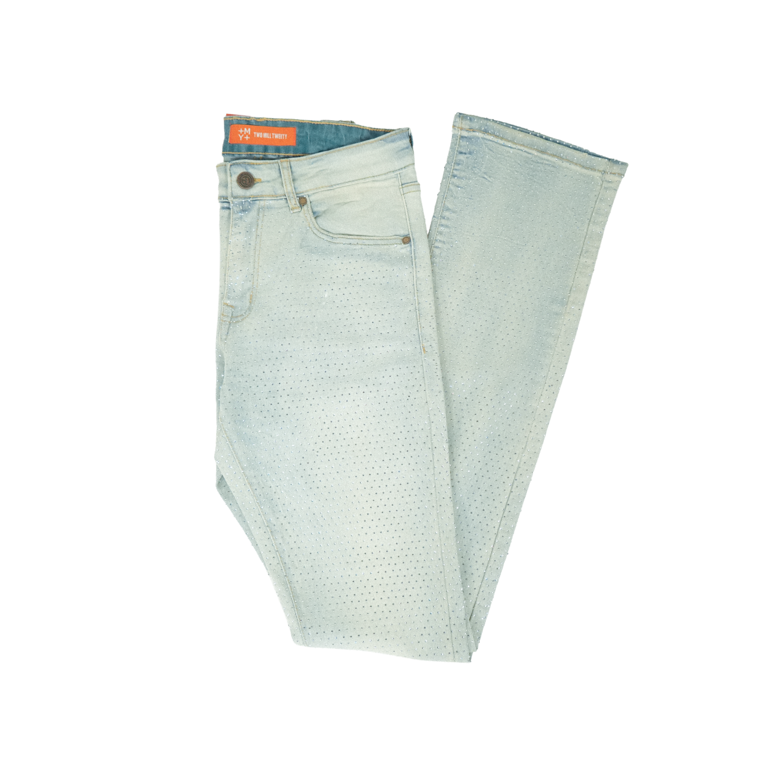 Men's TWO MILL TWENTY Light Wash Crystal Rhinestone Straight Leg Jeans