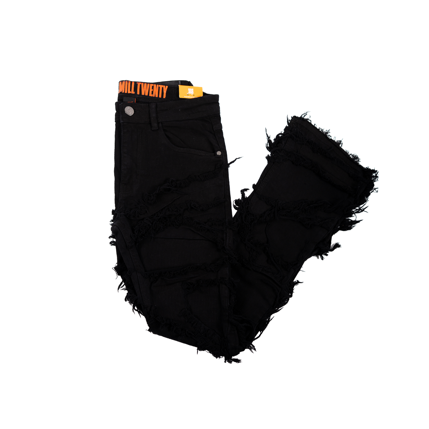 Men's TWO MILL TWENTY Frayed Slashed Boot Cut Jeans Jet Black